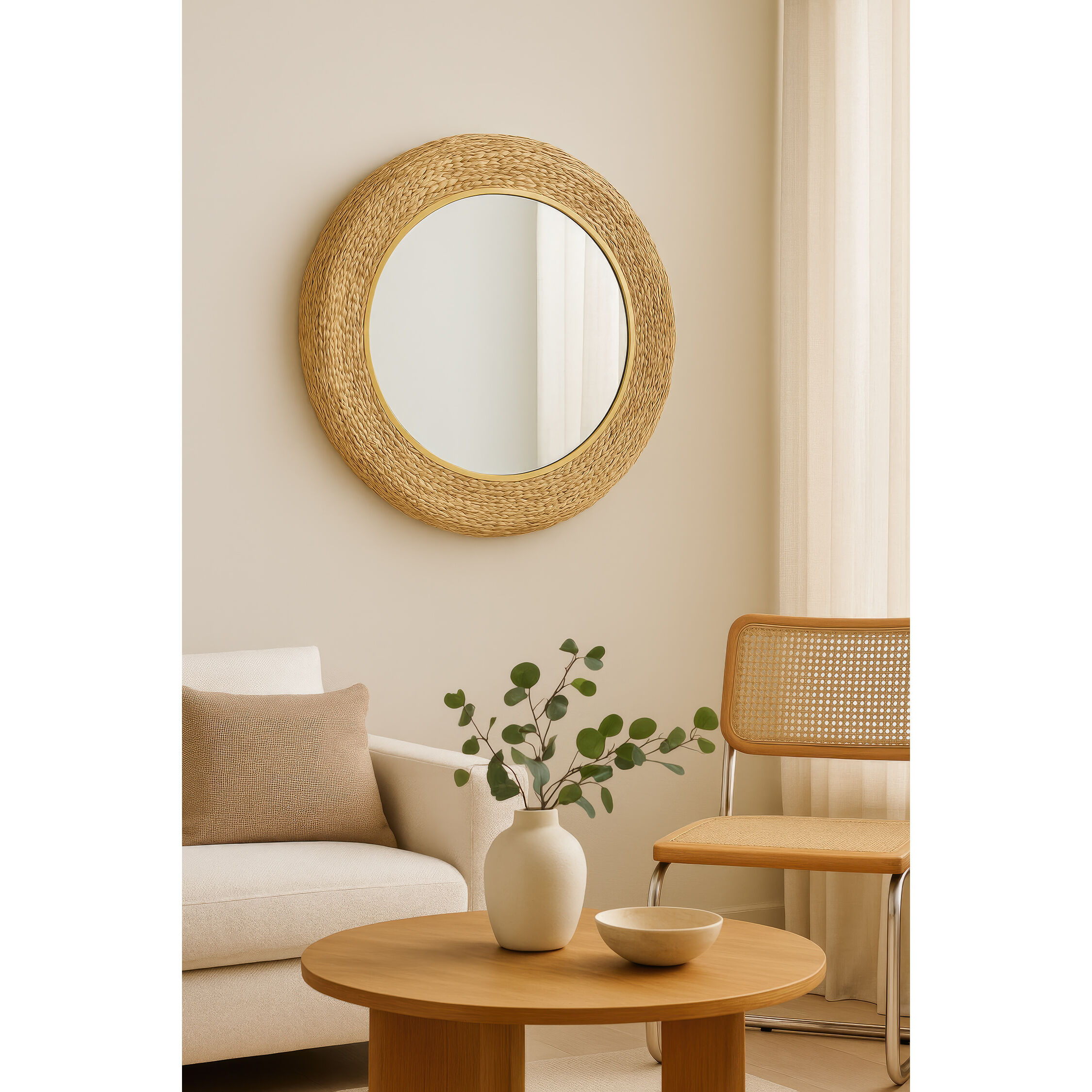 Athena 30.25 X 30.25 inch French Gold with Natural Seagrass Wall Mirror