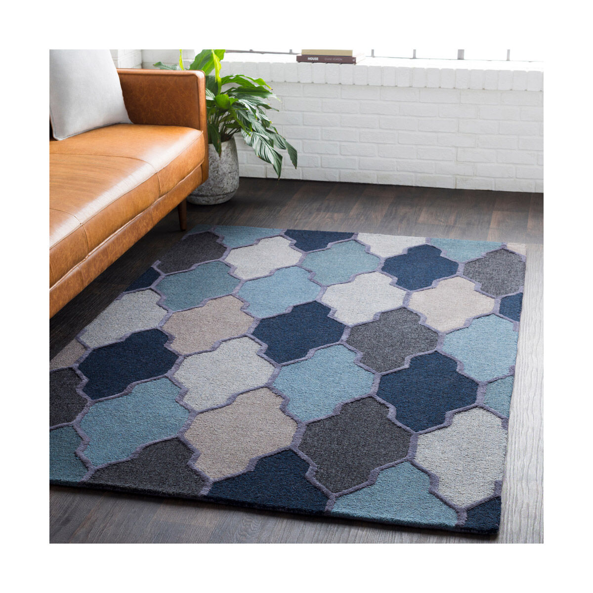 Pollack 72 X 72 inch Navy/Charcoal/Taupe/Light Gray/Aqua Rugs, Round