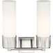 Bolivar 2 Light 13.5 inch Satin Nickel Bath Vanity Light Wall Light in Matte White Glass