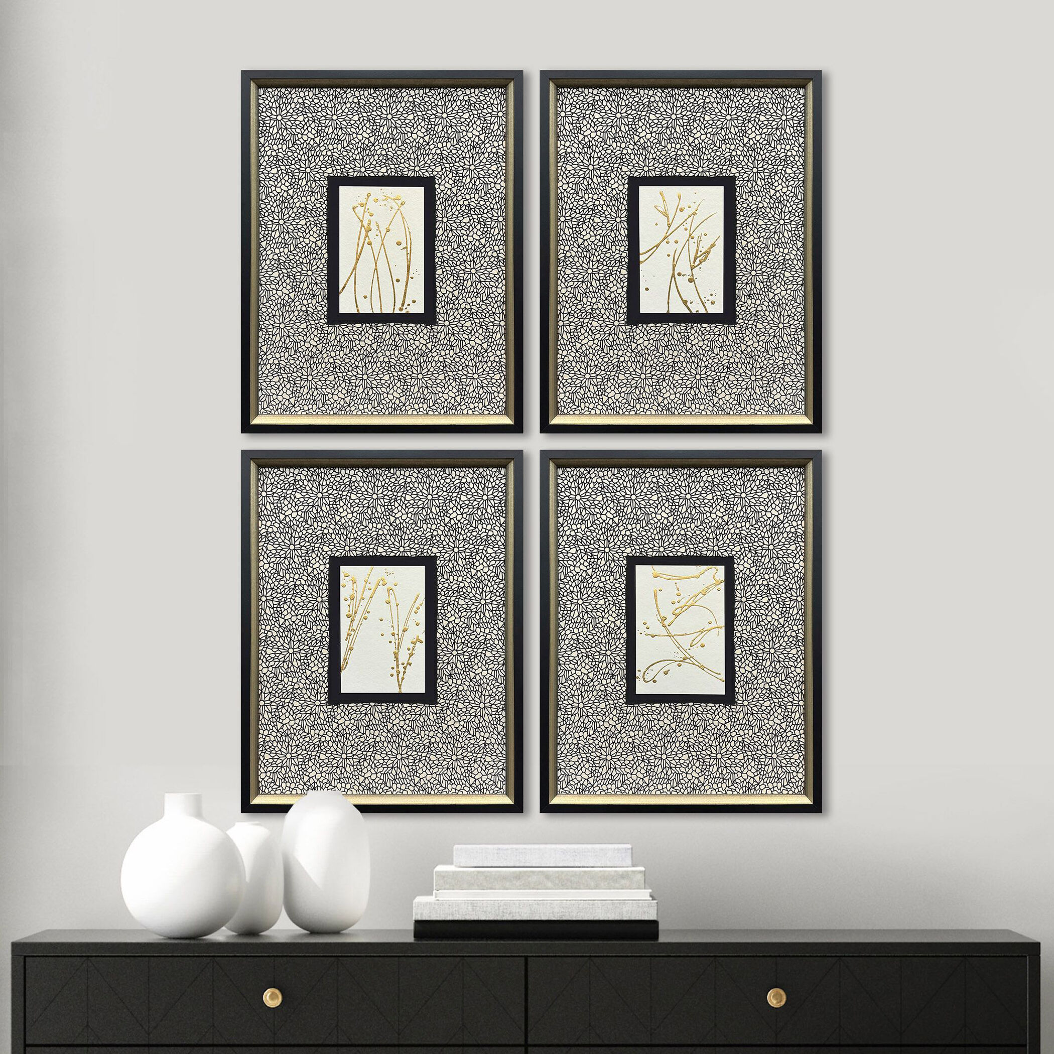 Liquid Gold Metallic and Black and Multi Framed Art, The Studio