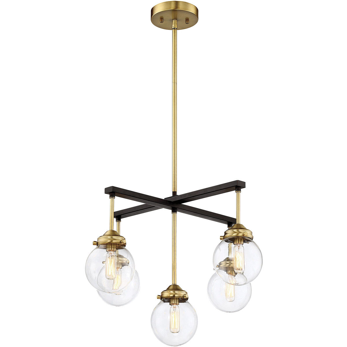 Mid-Century Modern 5 Light 22 inch Oil Rubbed Bronze with Natural Brass Chandelier Ceiling Light