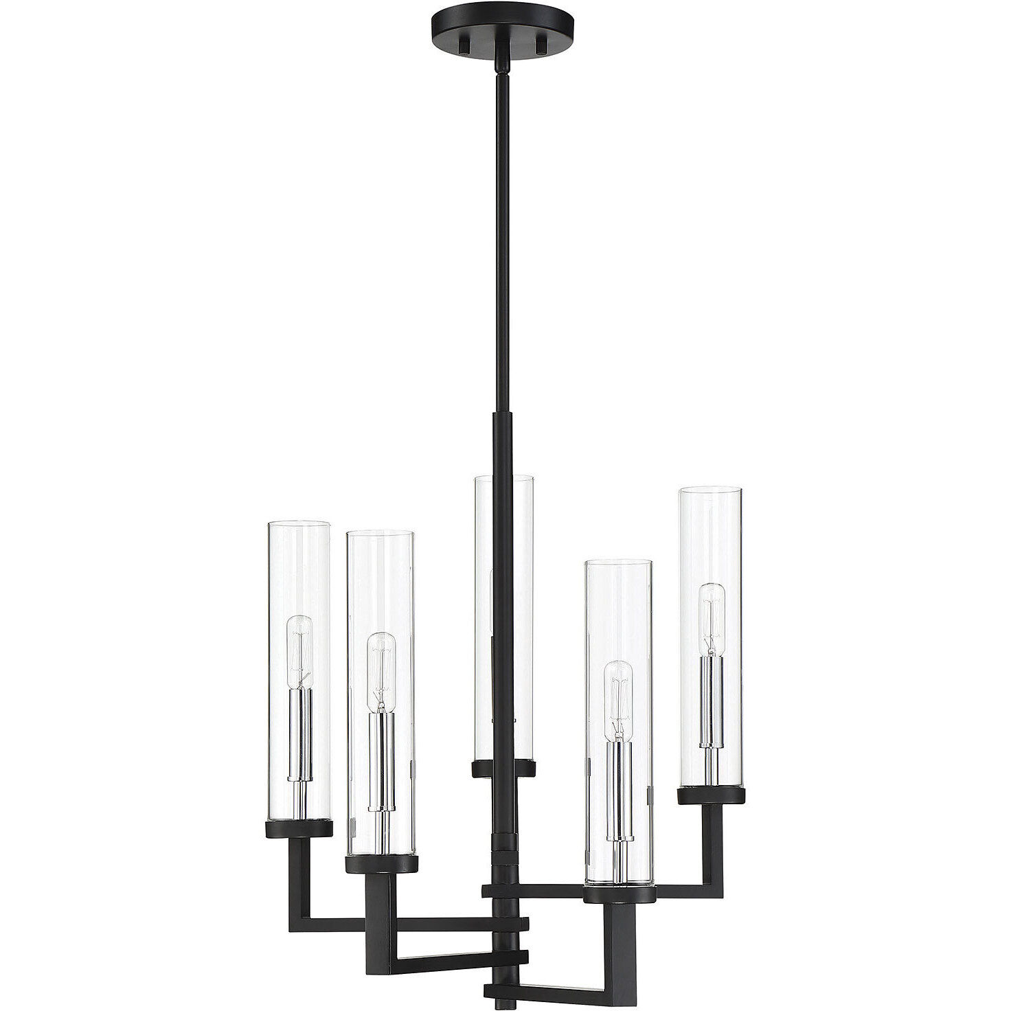 Folsom 5 Light 18 inch Matte Black with Polished Chrome Accents Chandelier Ceiling Light, Adjustable