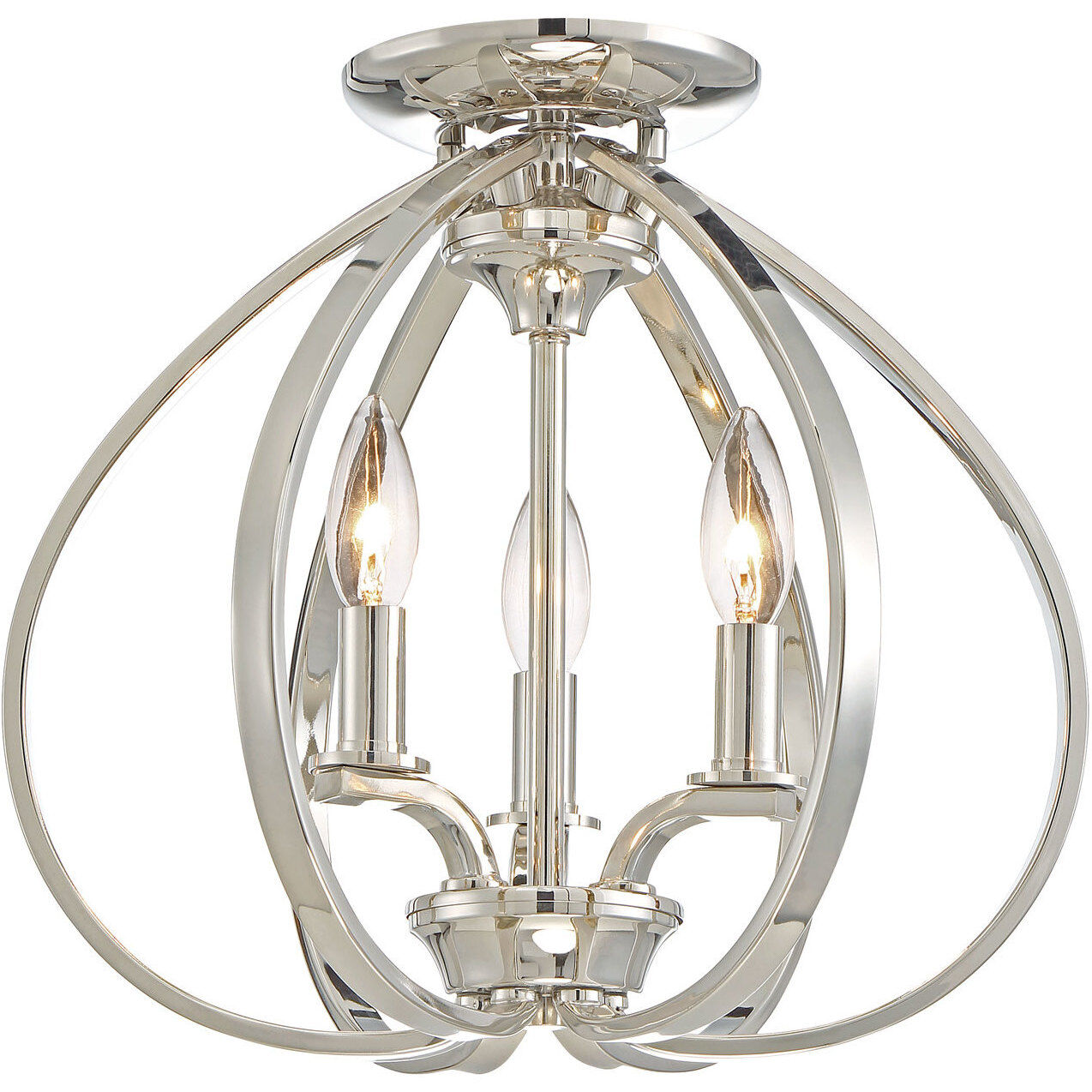 Tilbury 3 Light 14 inch Polished Nickel Semi Flush Mount Ceiling Light
