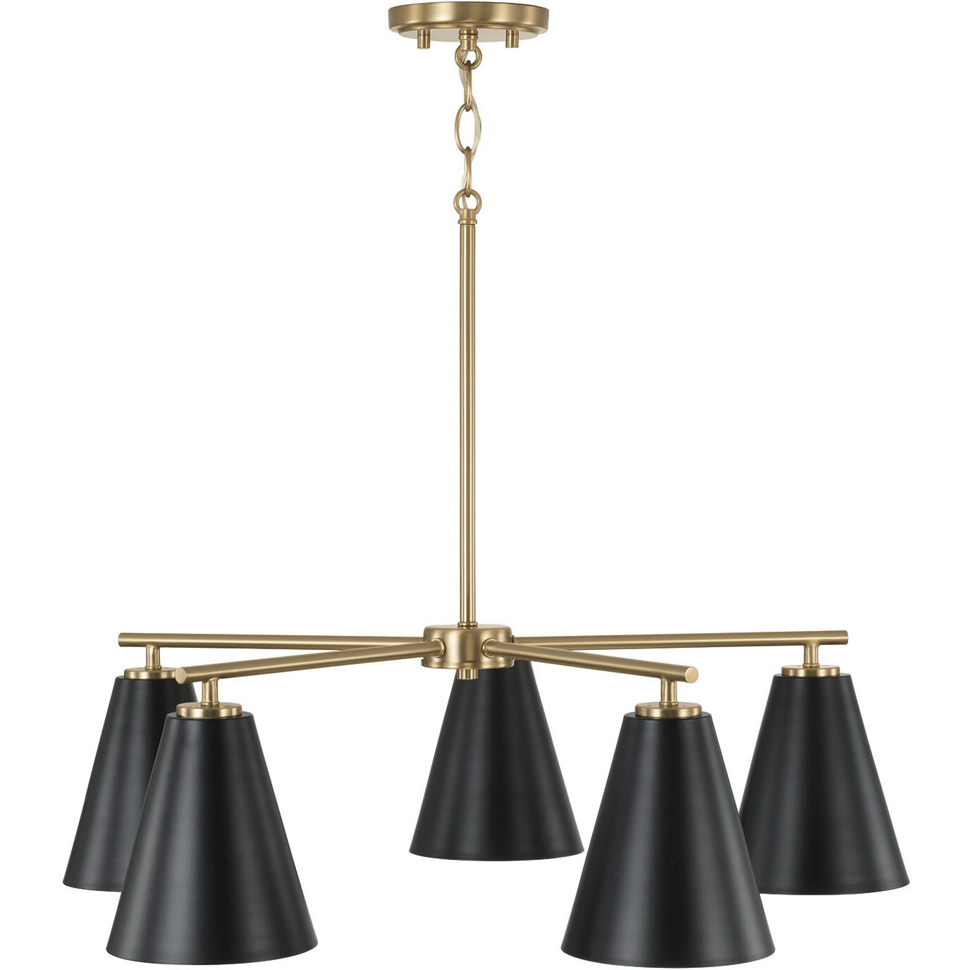 Charlie 5 Light 28 inch Matte Brass Chandelier Ceiling Light in Matte Black with White Interior