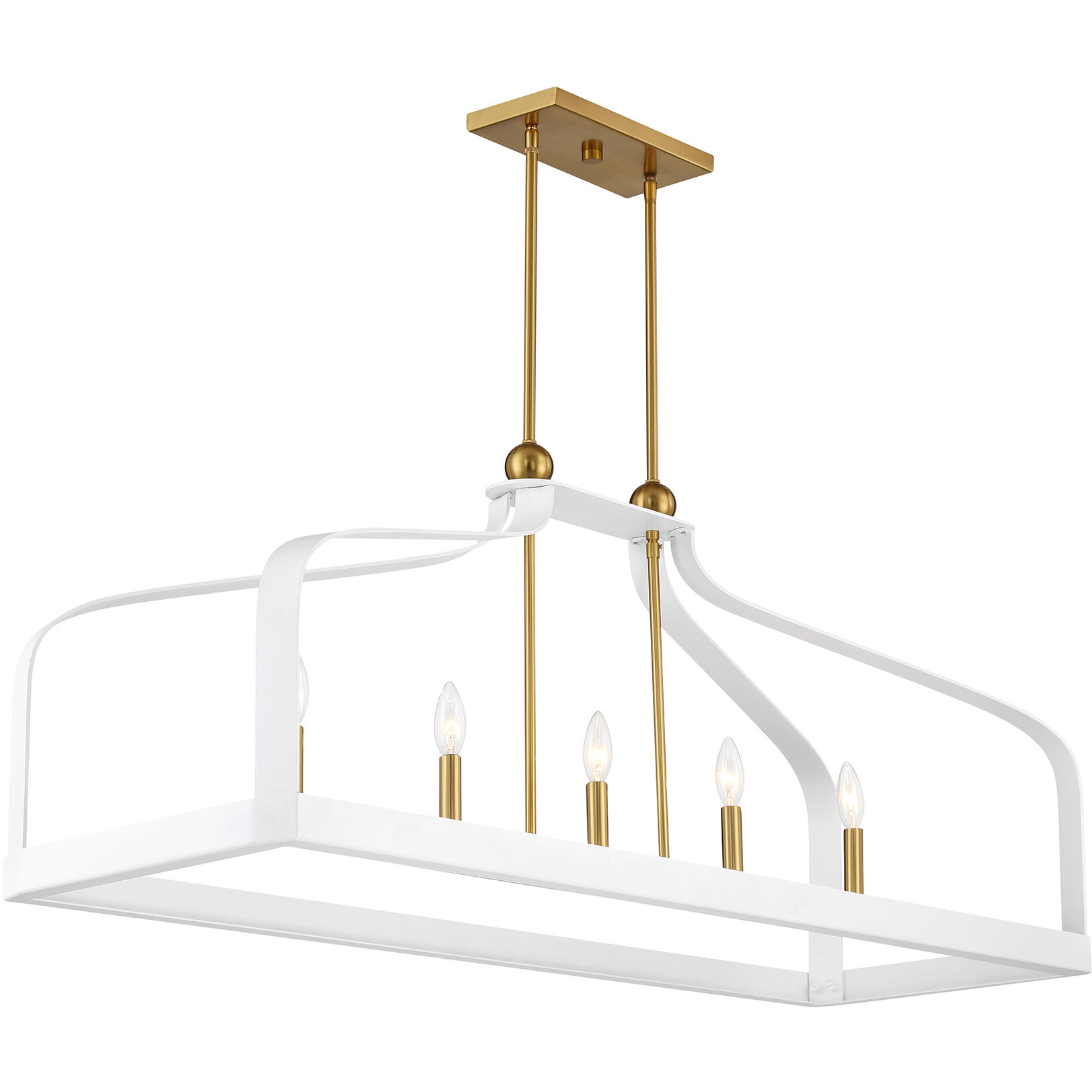 Sheffield 5 Light 46 inch White with Warm Brass Accents Linear Chandelier Ceiling Light in White/Warm Brass