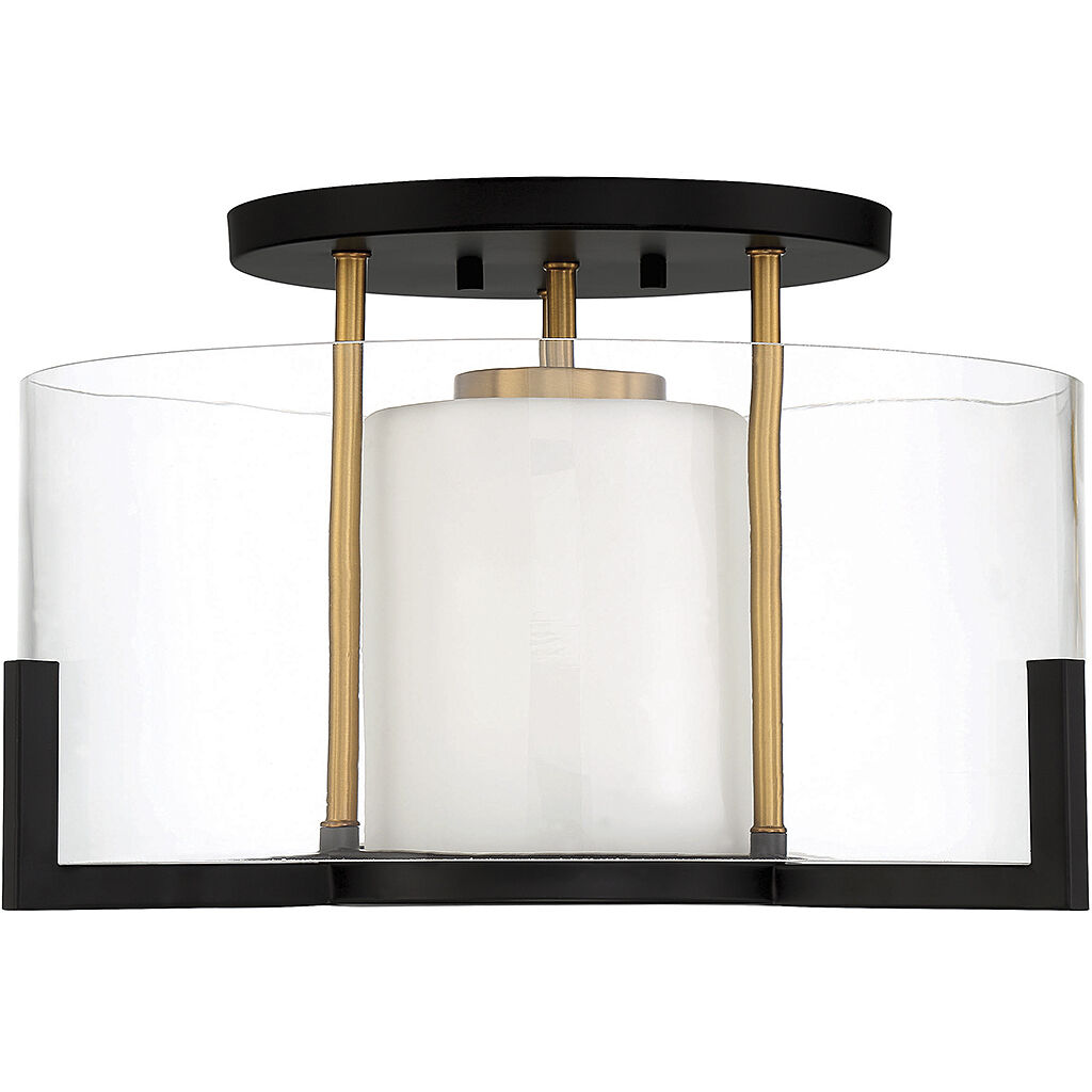 Eaton 1 Light 17 inch Black with Warm Brass Accents Semi-Flush Ceiling Light