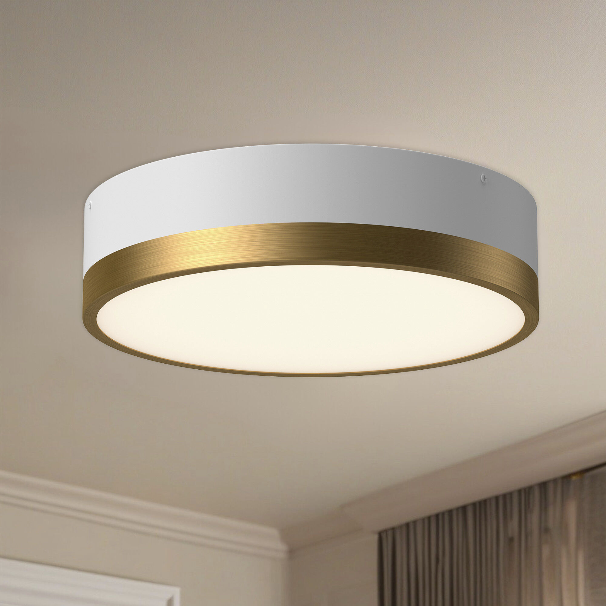 Alora Mood Brisbane 3 Light 16 inch Aged Gold/White Flush Mount Ceiling Light in Aged Gold and White