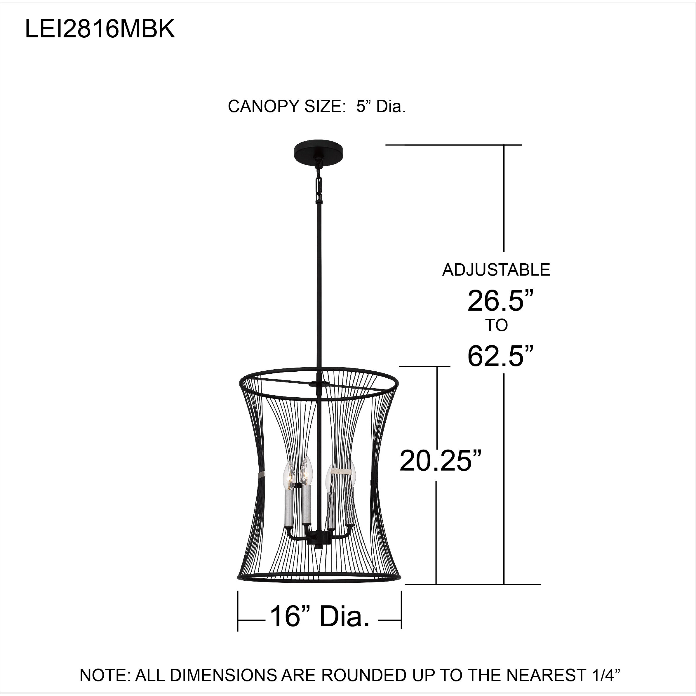 Leiland 4 Light 16 inch Matte Black Pendant Ceiling Light