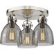 Newton Bell 3 Light 19.63 inch Satin Nickel Flush Mount Ceiling Light in Plated Smoke Glass