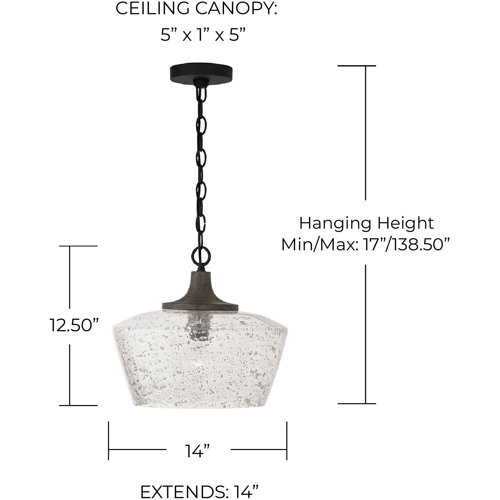 Clive 1 Light 14 inch Carbon Grey and Black Iron Pendant Ceiling Light