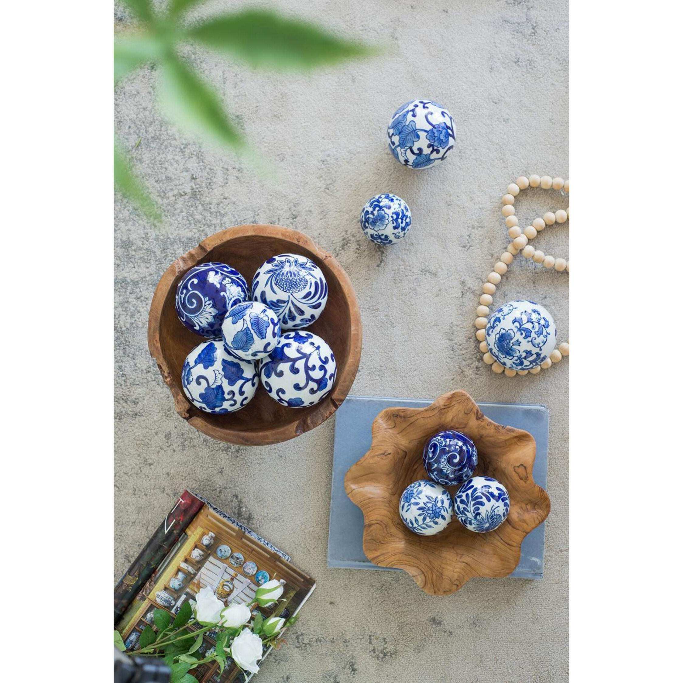 Aline Blue/White Decorative Orb, Set of 4