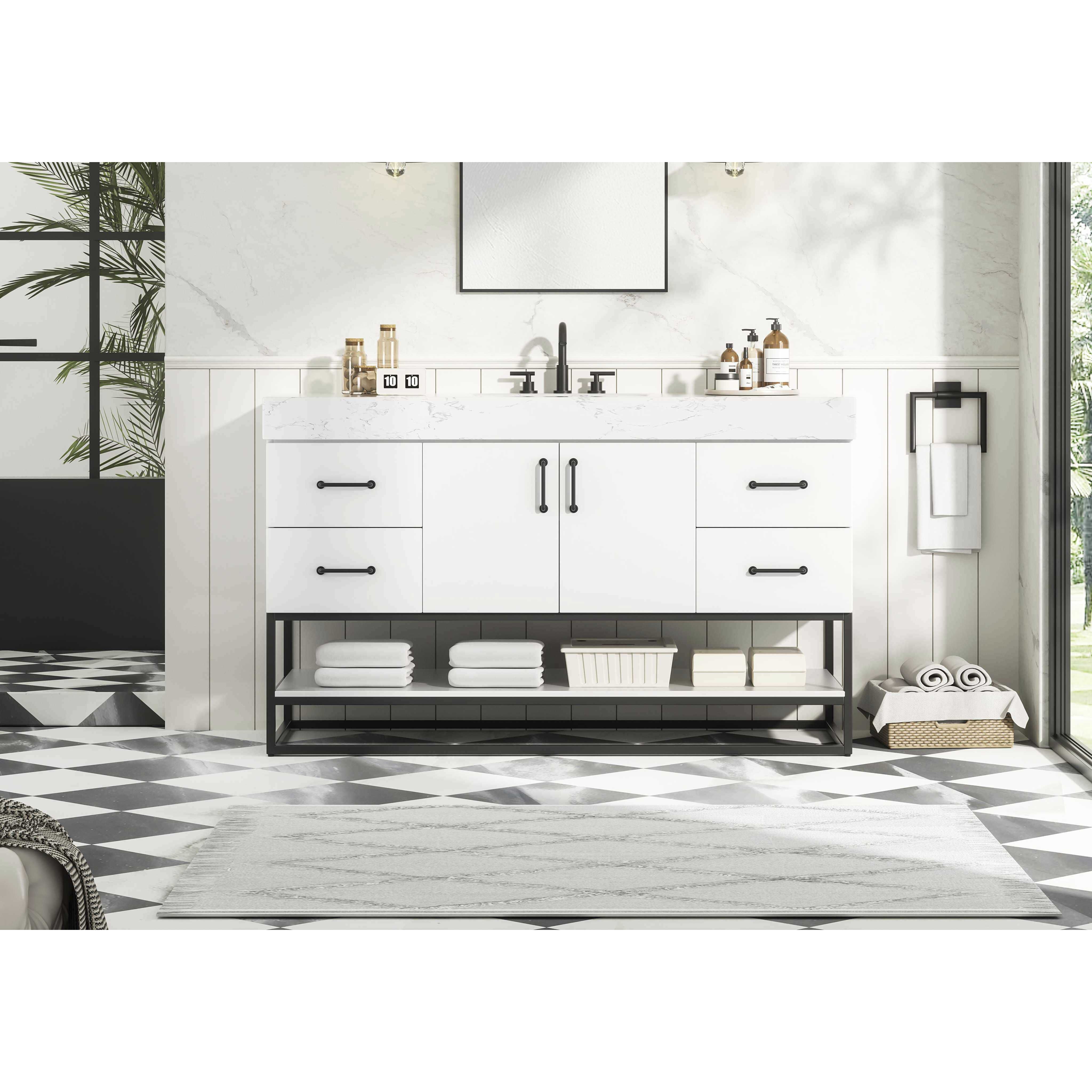 Caroline 54 X 34 inch White Bathroom Vanity Cabinet
