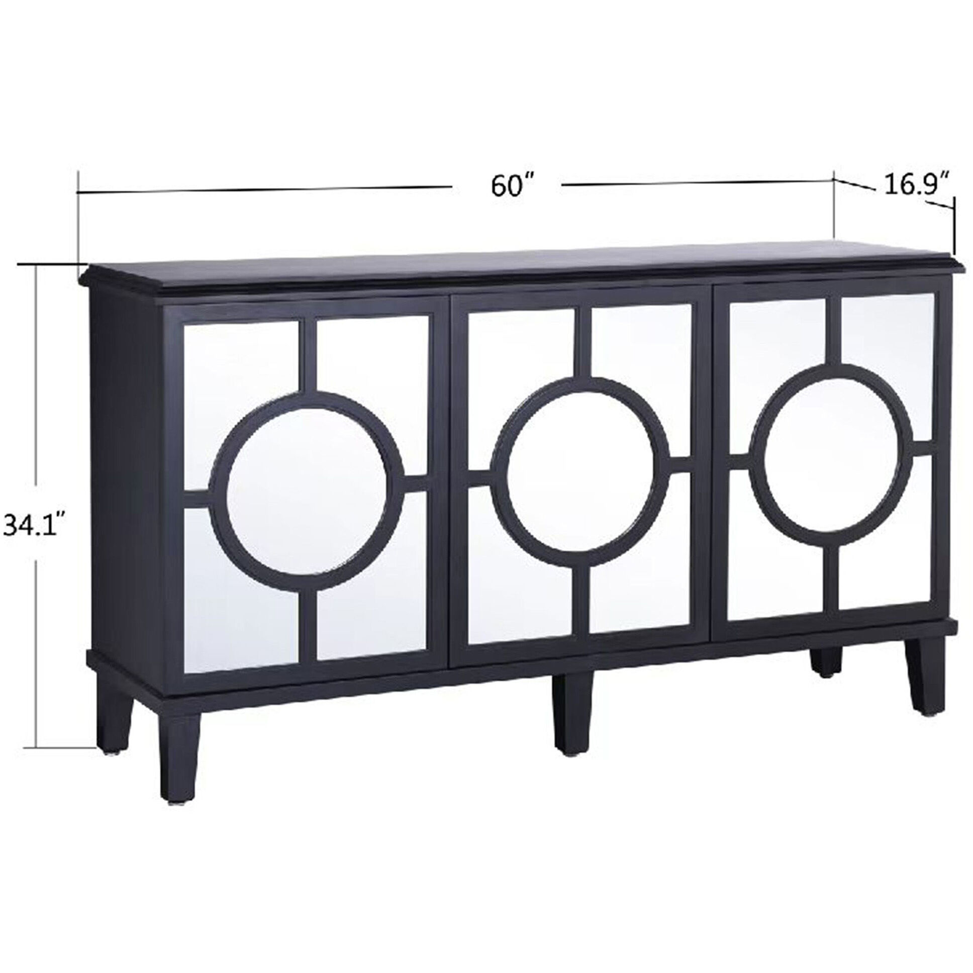 Hollywood 60 inch Semi Gloss Black Lacquer and Clear Sideboard