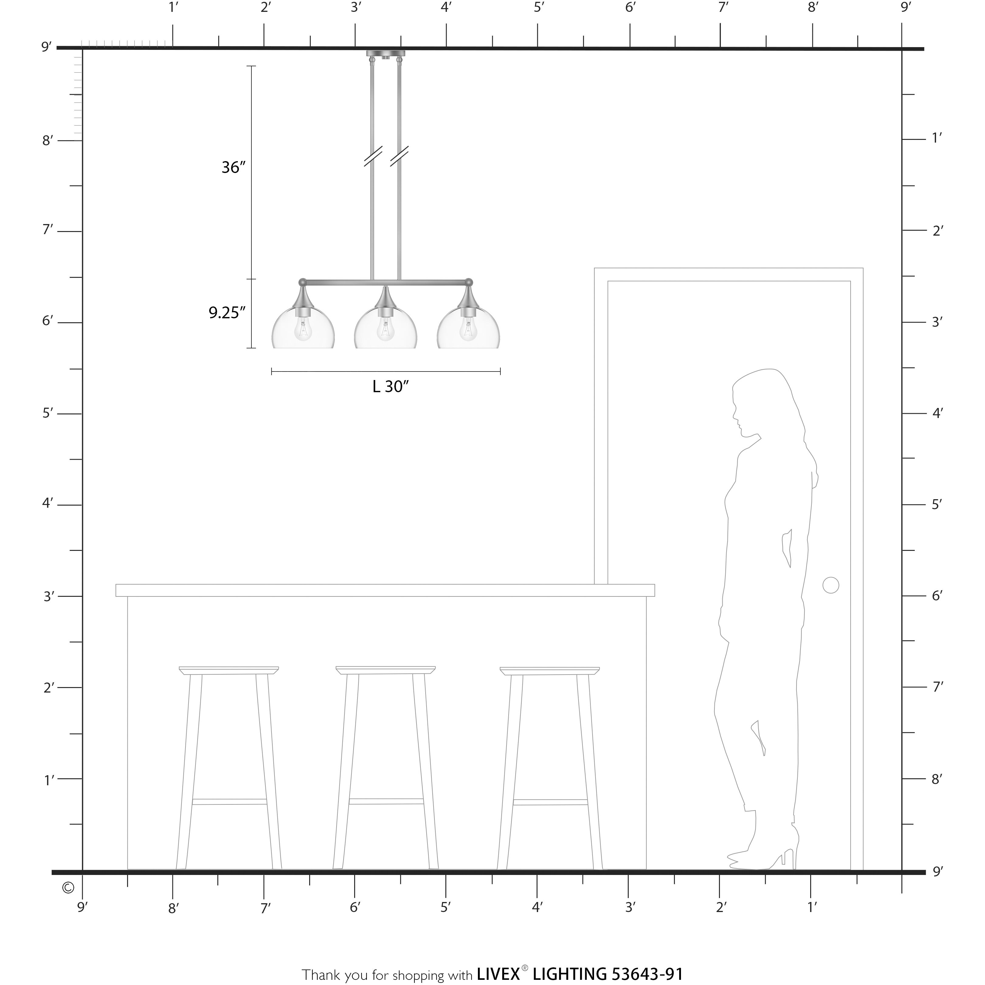 Glendon 3 Light 30 inch Brushed Nickel Linear Chandelier Ceiling Light