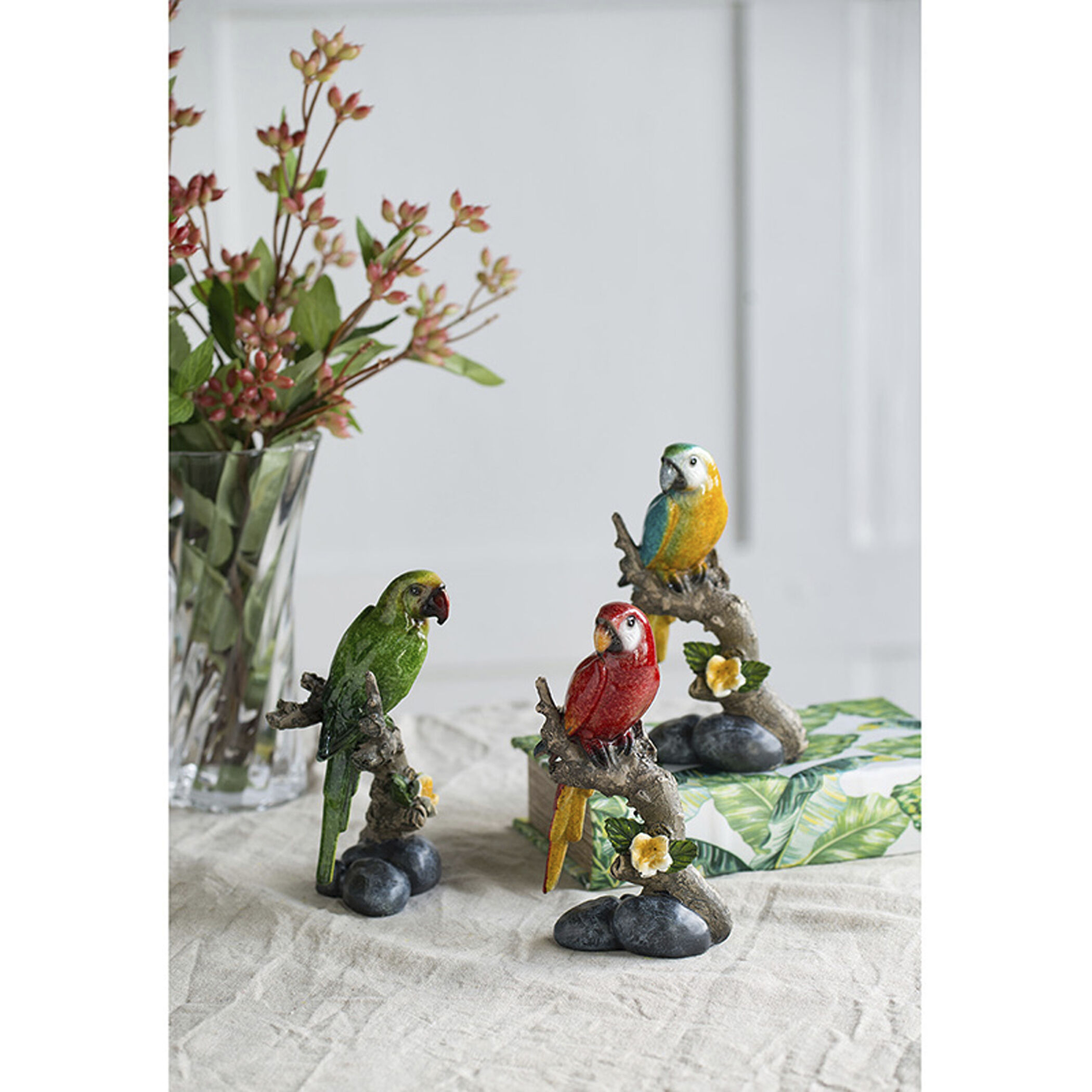 Macaw Brown and Multi-Color Figurine, Set of 3