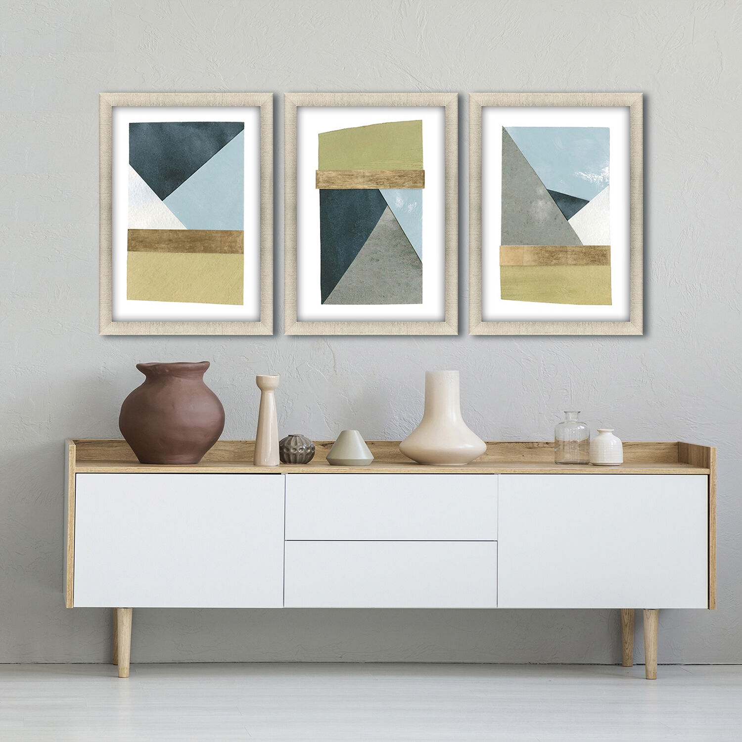 Abstract Blue and Gray and White and Yellow Framed Art
