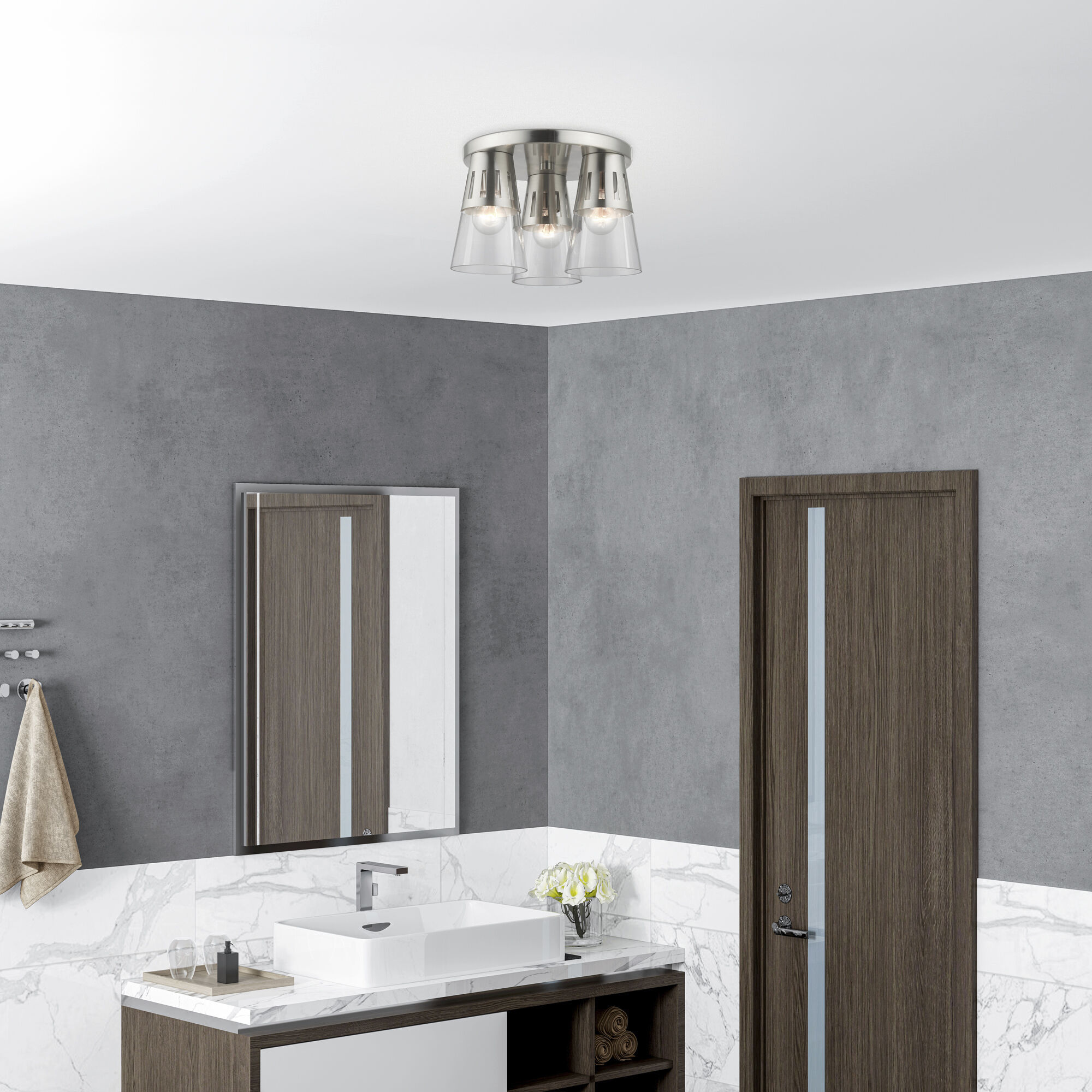 Bennington 3 Light 13 inch Brushed Nickel Flush Mount Ceiling Light