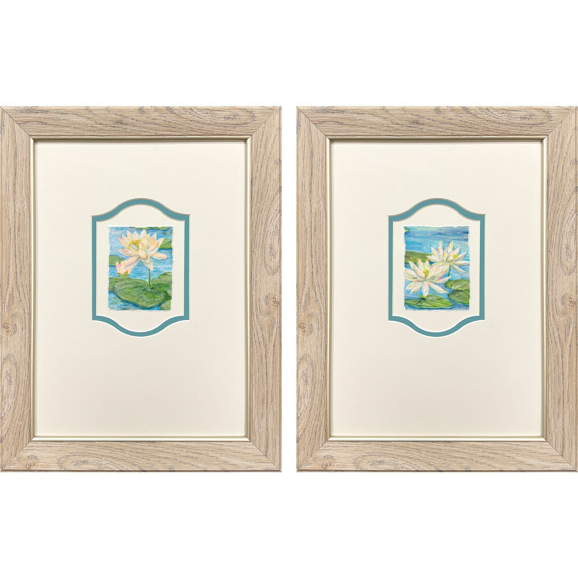 Water Lily Reverie Blue and Green and Multi and Yellow Framed Art, Propac