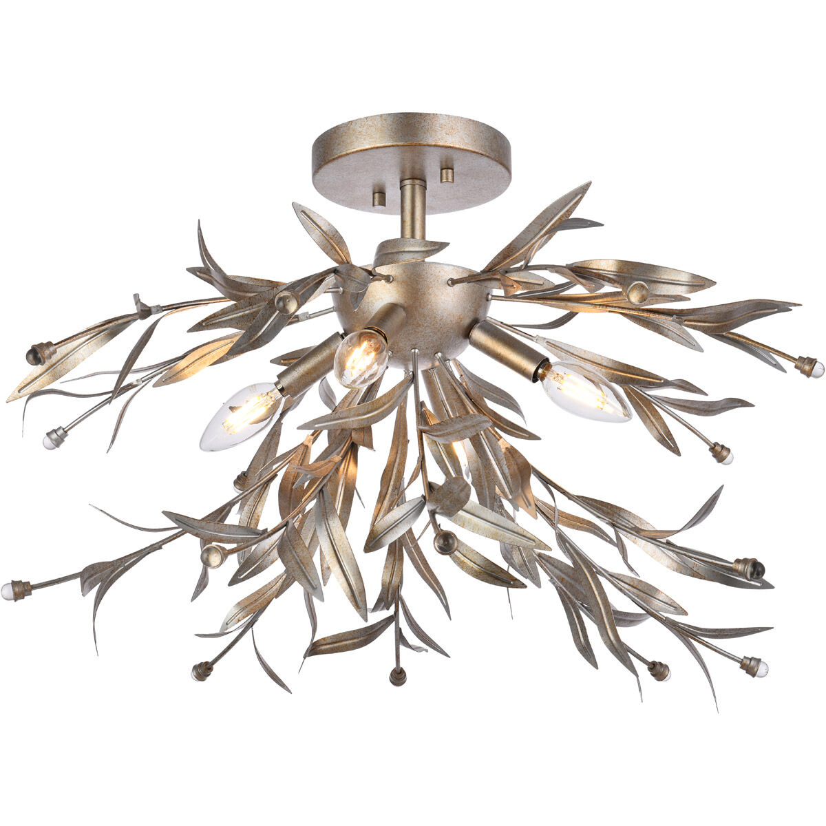 Priscilla 4 Light 23 inch Silver Leaf Flush Mount Ceiling Light