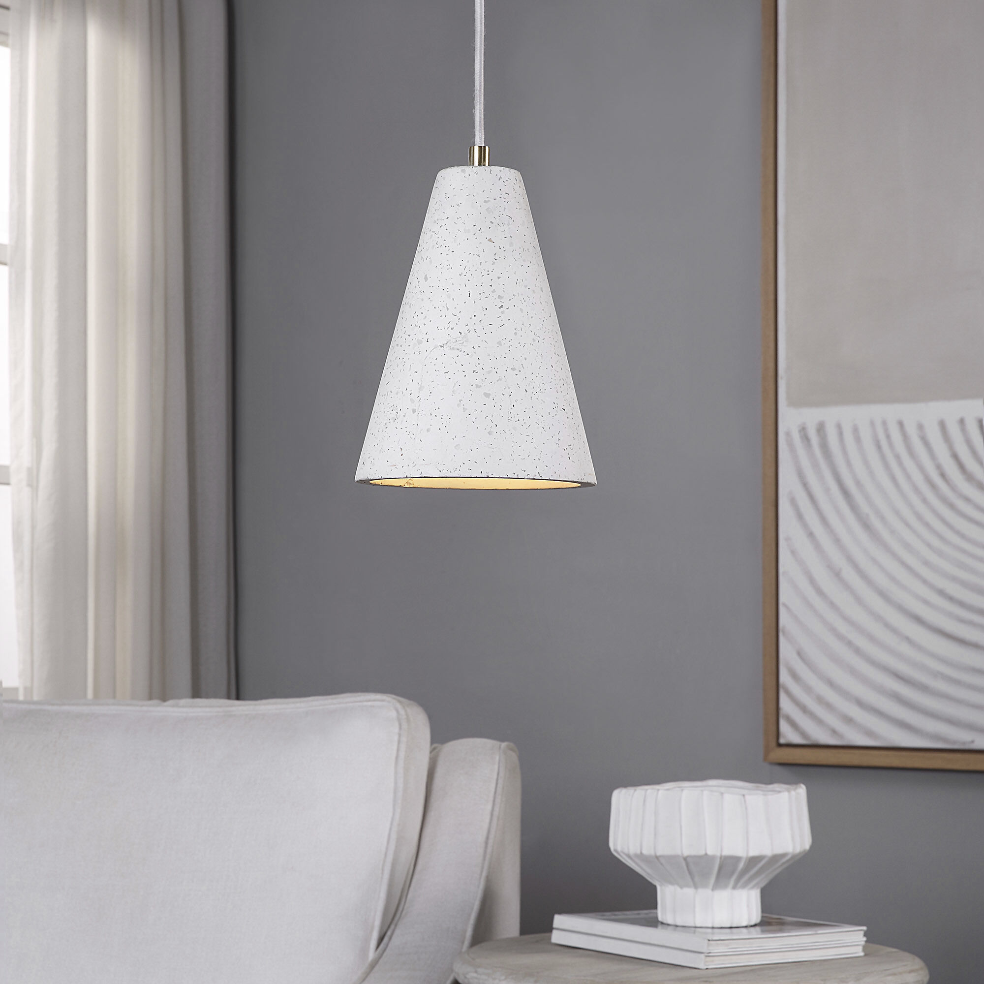 Paula LED 7 inch Off-White with Speckles and Antique Brushed Brass Pendant Ceiling Light
