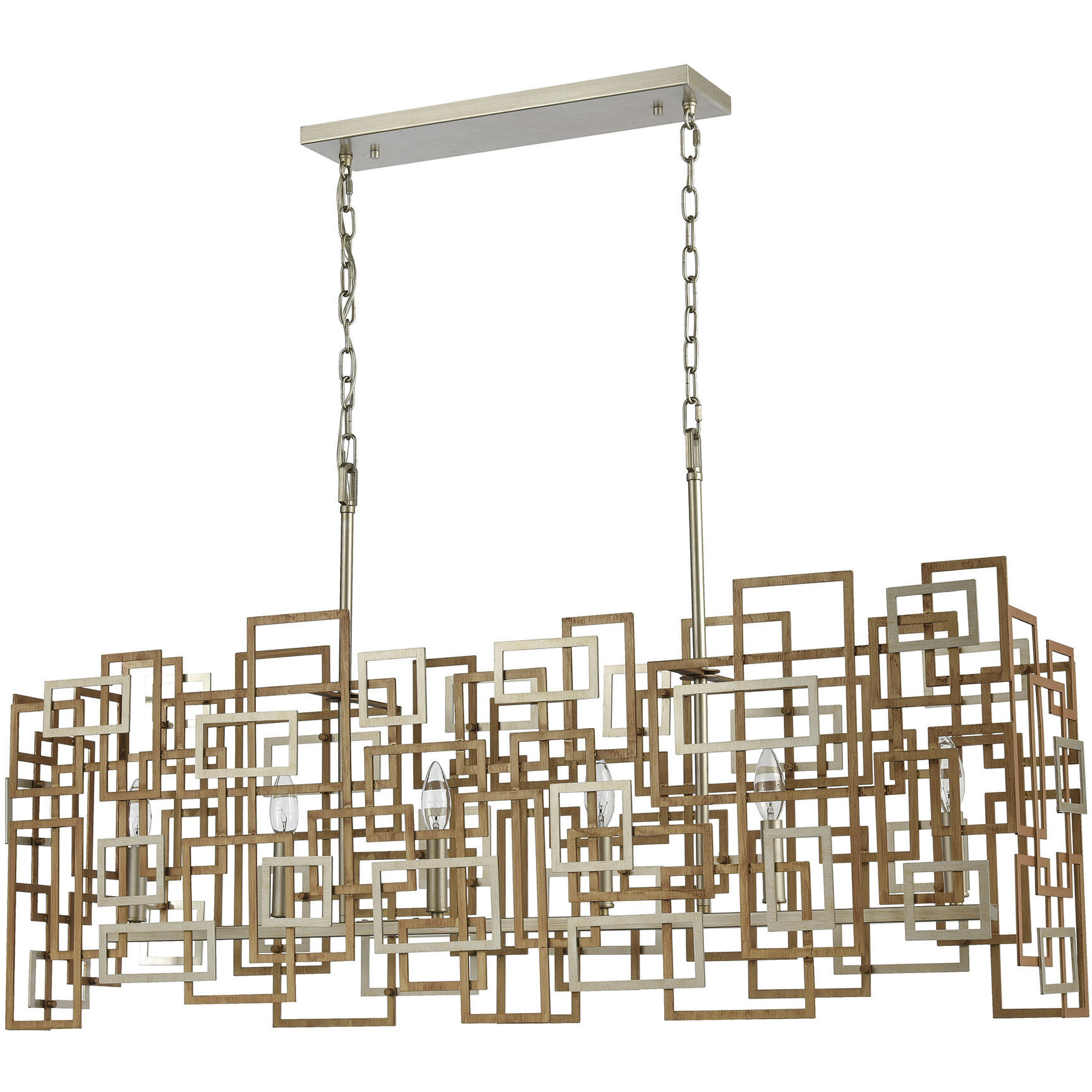 Gridlock 6 Light 44 inch Matte Gold Linear Chandelier Ceiling Light