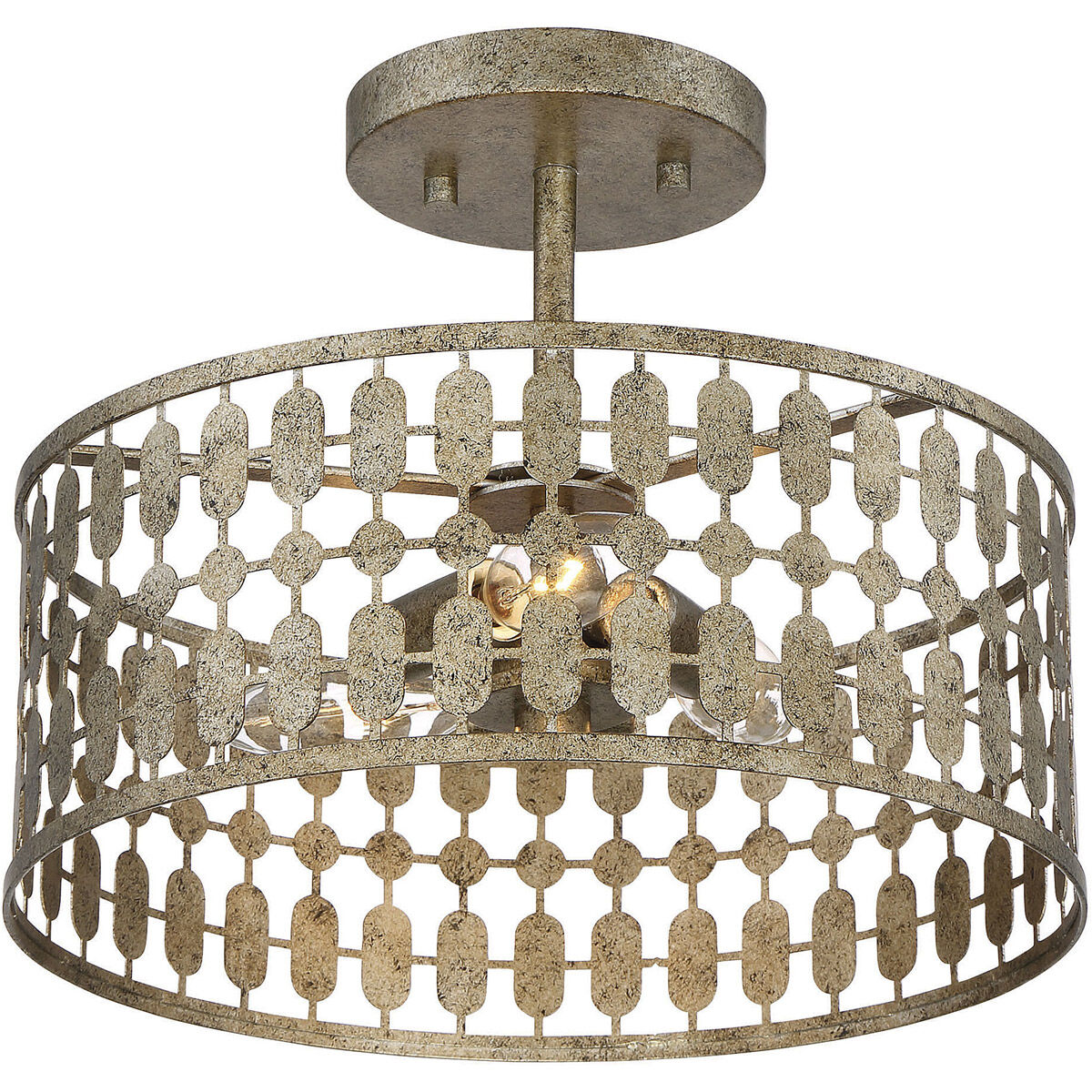 Shabby Chic 3 Light 12 inch Antique Gold Semi-Flush Ceiling Light