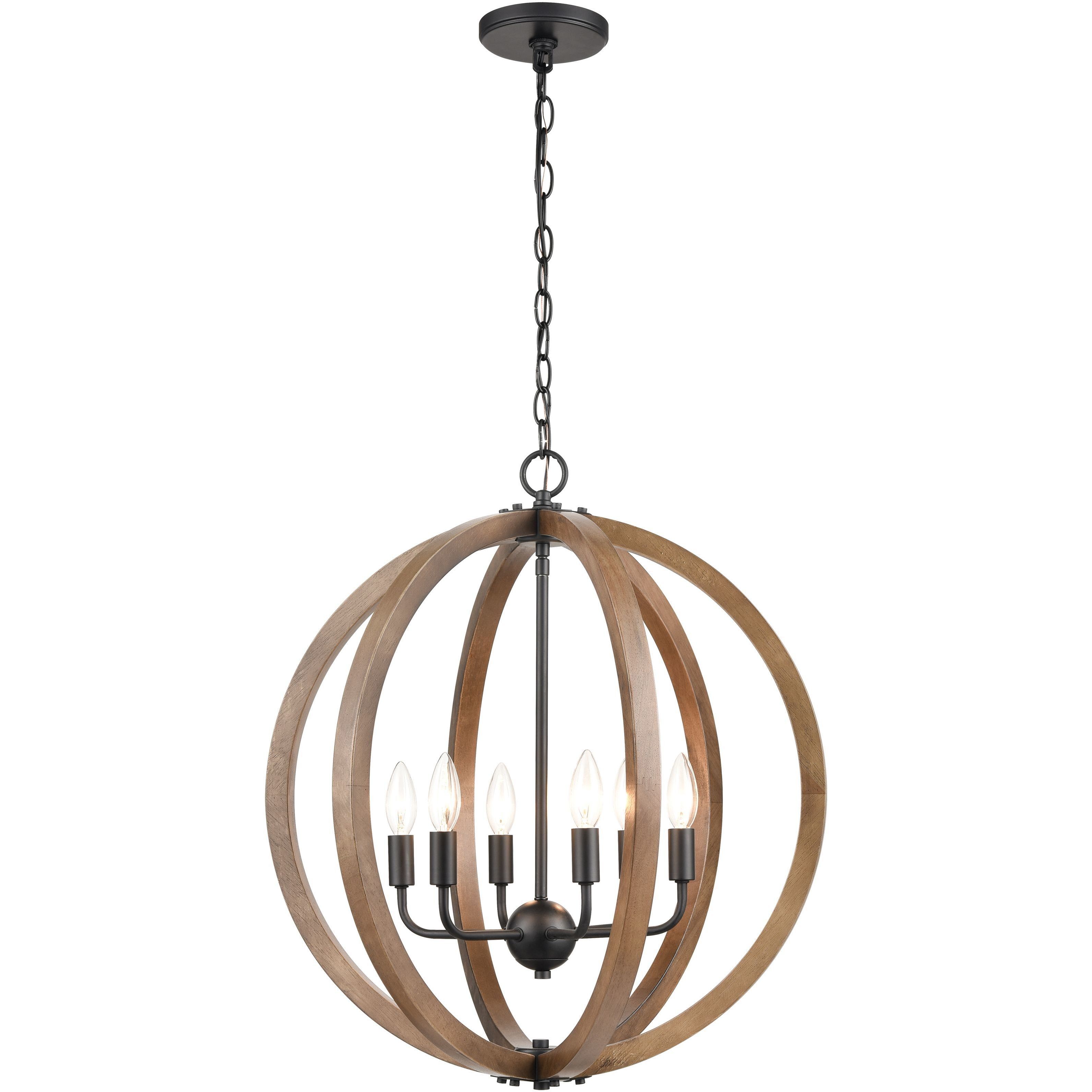 Barrow 6 Light 22 inch Birchwood with Matte Black Chandelier Ceiling Light
