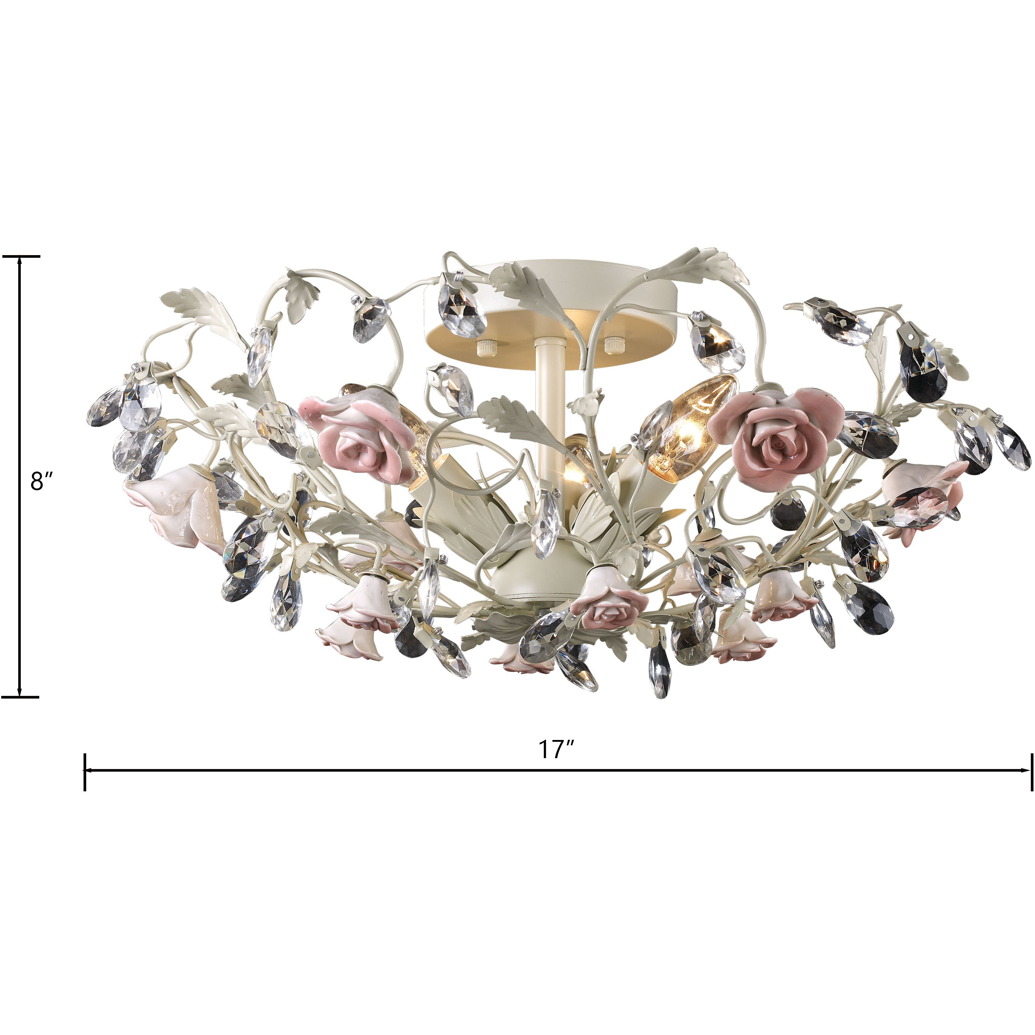 Heritage 3 Light 17 inch Cream Semi Flush Mount Ceiling Light