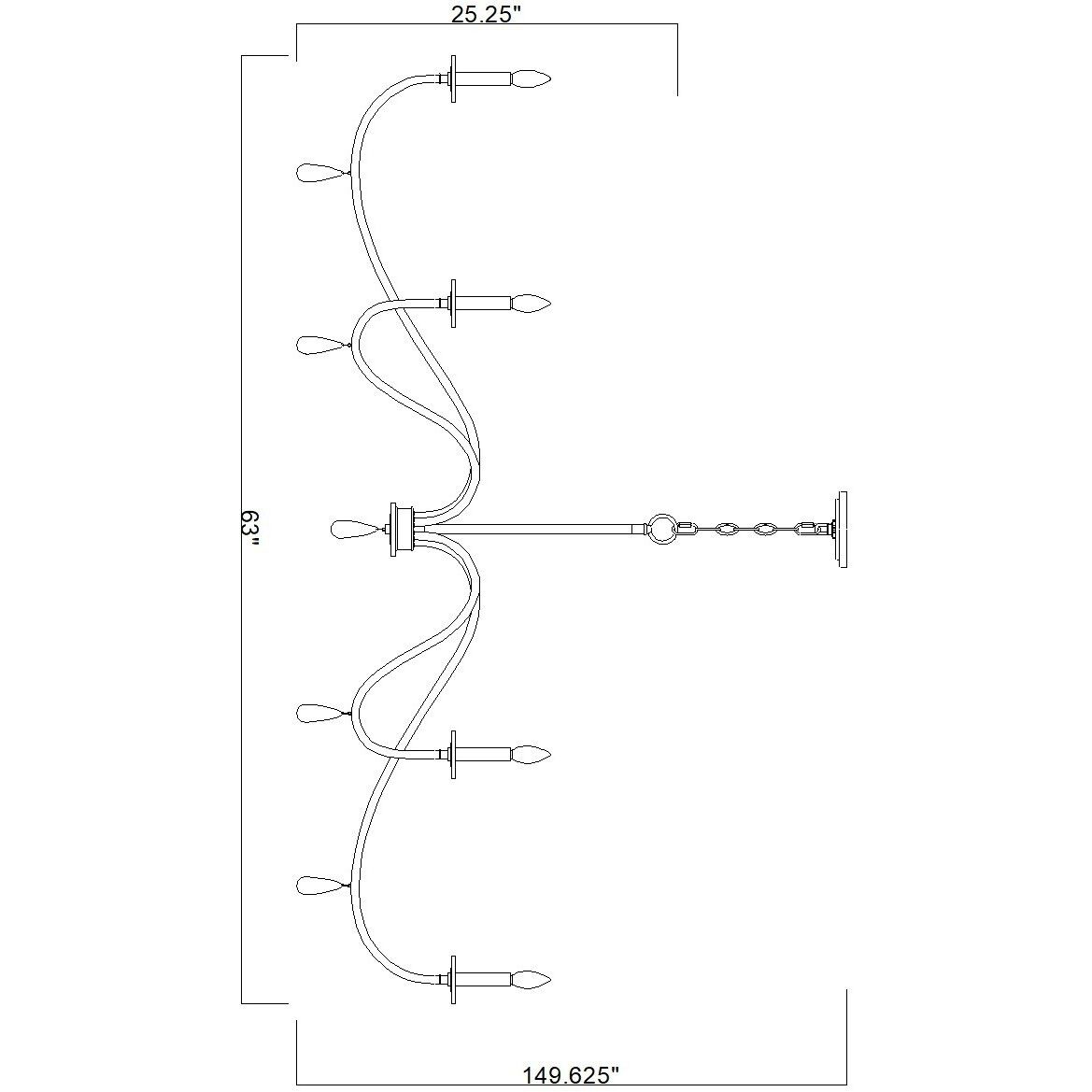 Toussant 6 Light 63 inch Modern Gold Chandelier Ceiling Light