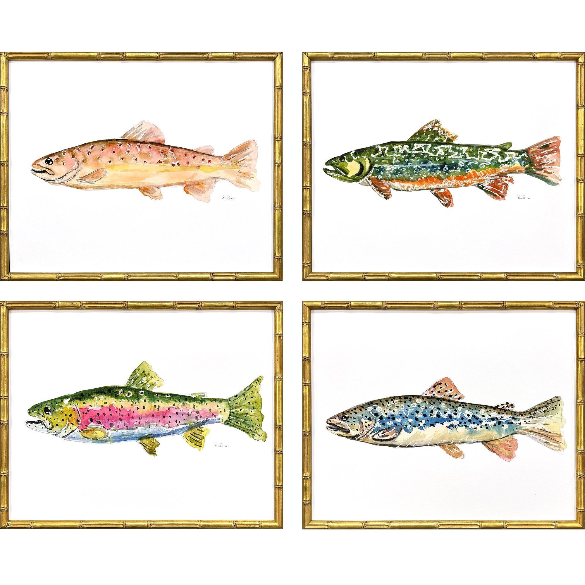 Colorful Trout Green and Blue and Orange and Black Framed Art