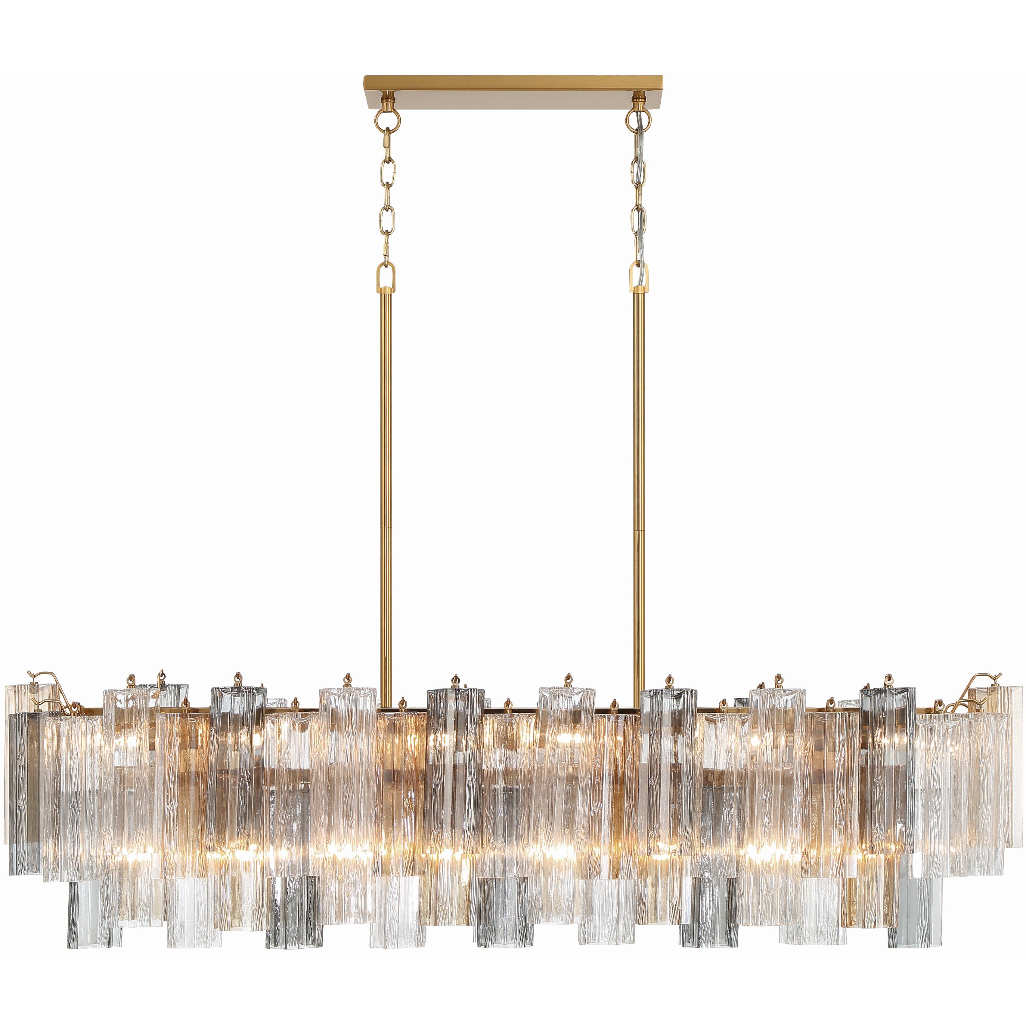Addis 14 Light 51.75 inch Aged Brass Linear Chandelier Ceiling Light in Tronchi Glass Autumn