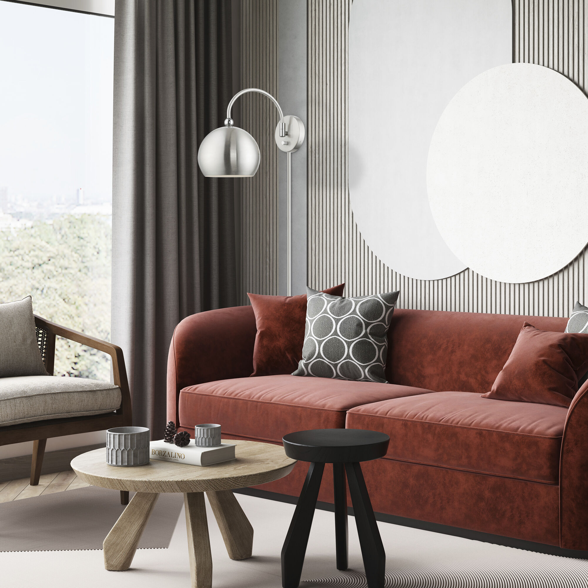 Stockton 15 inch 60.00 watt Brushed Nickel with Polished Chrome Accents Swing Arm Wall Lamp Wall Light