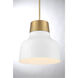 Vintage 1 Light 17 inch White and Natural Brass Pendant Ceiling Light in White with Natural Brass