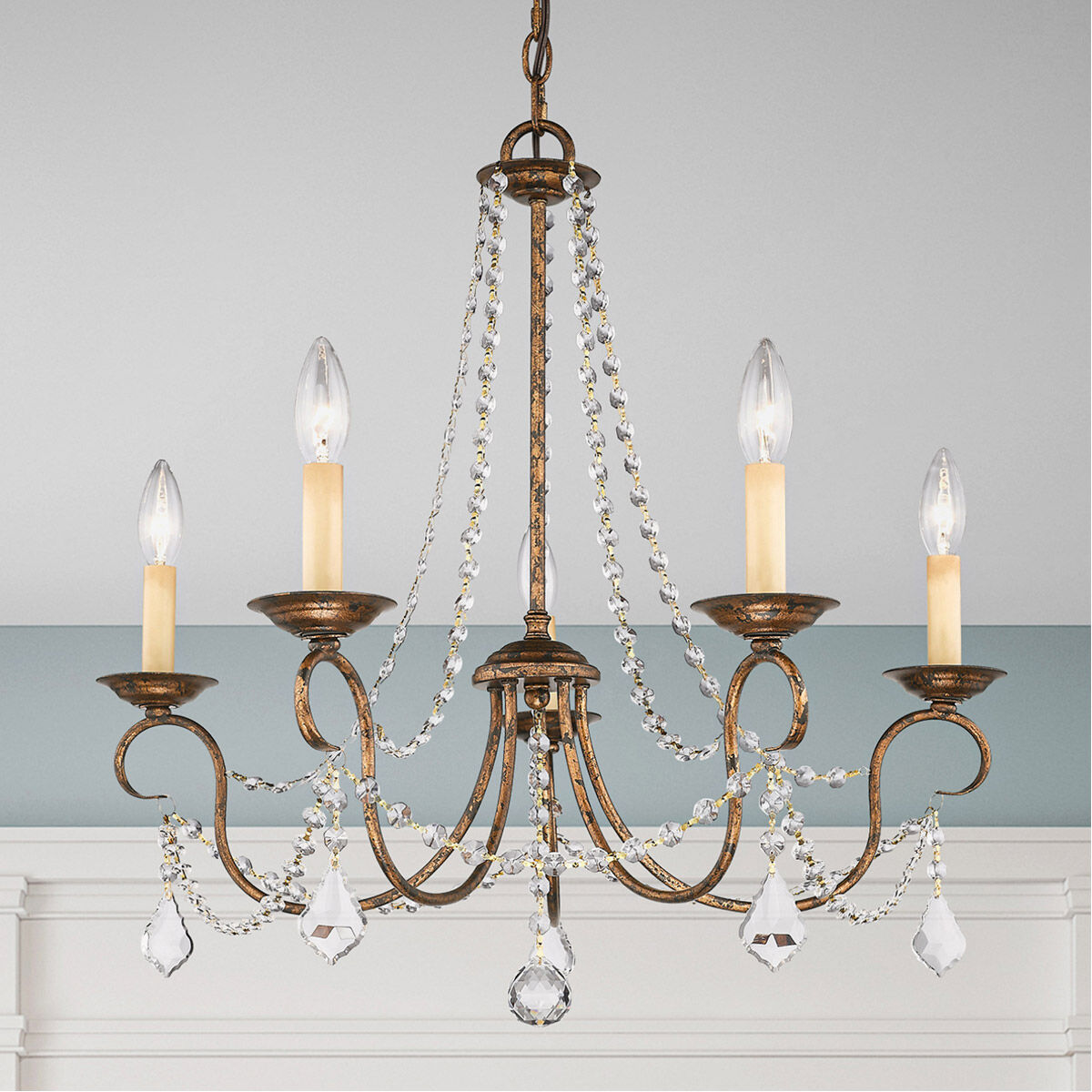 Pennington 5 Light 25 inch Hand Applied Venetian Golden Bronze Chandelier Ceiling Light