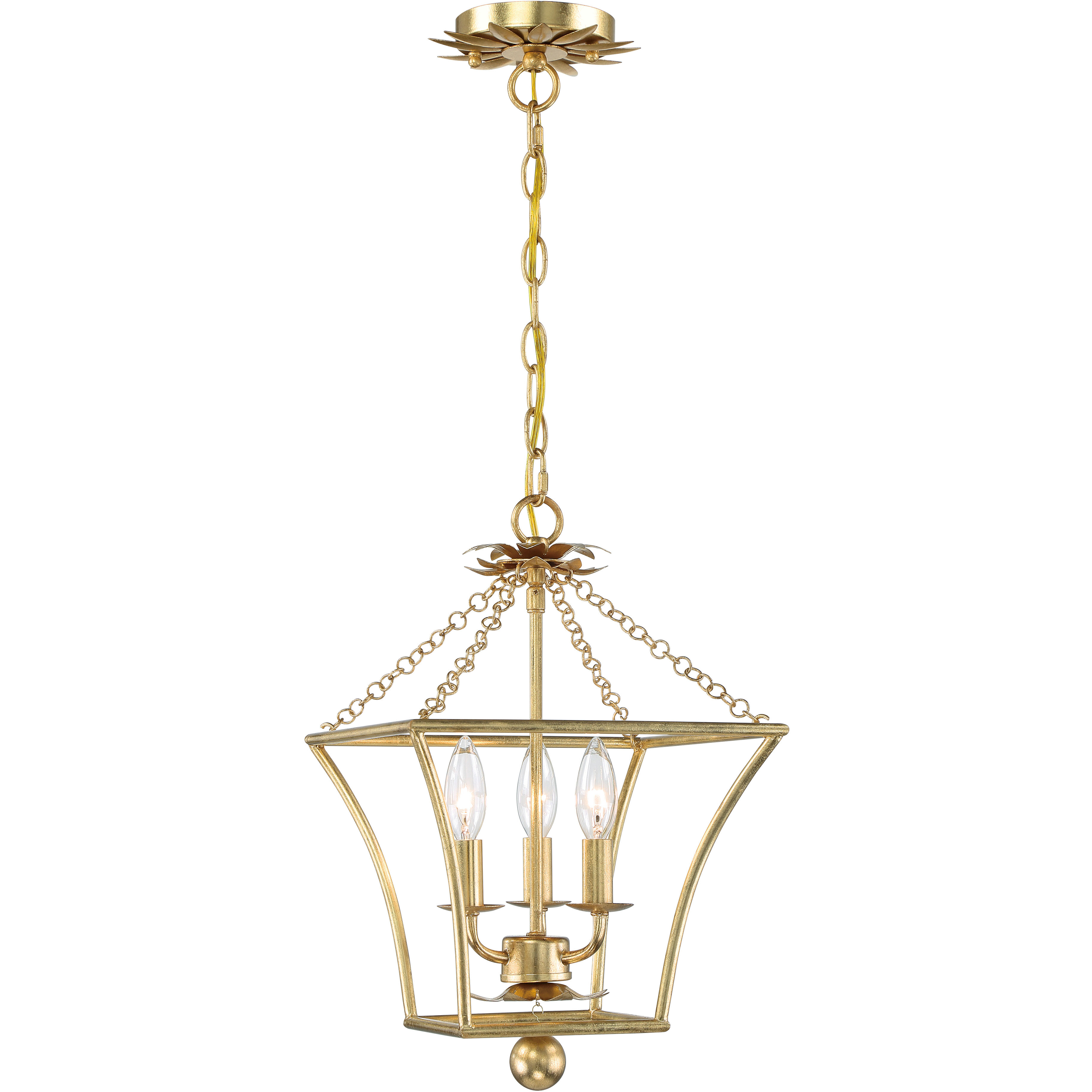 Broche 3 Light 11 inch Antique Gold Lantern Chandelier Ceiling Light