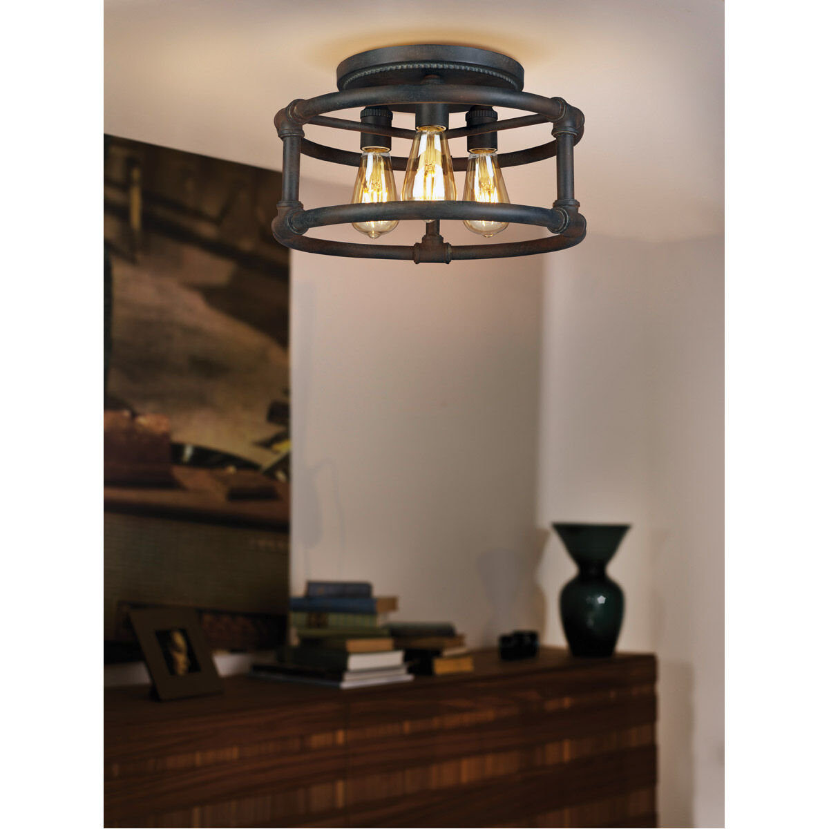Wymer 3 Light 15 inch Zinc Semi Flush Mount Ceiling Light