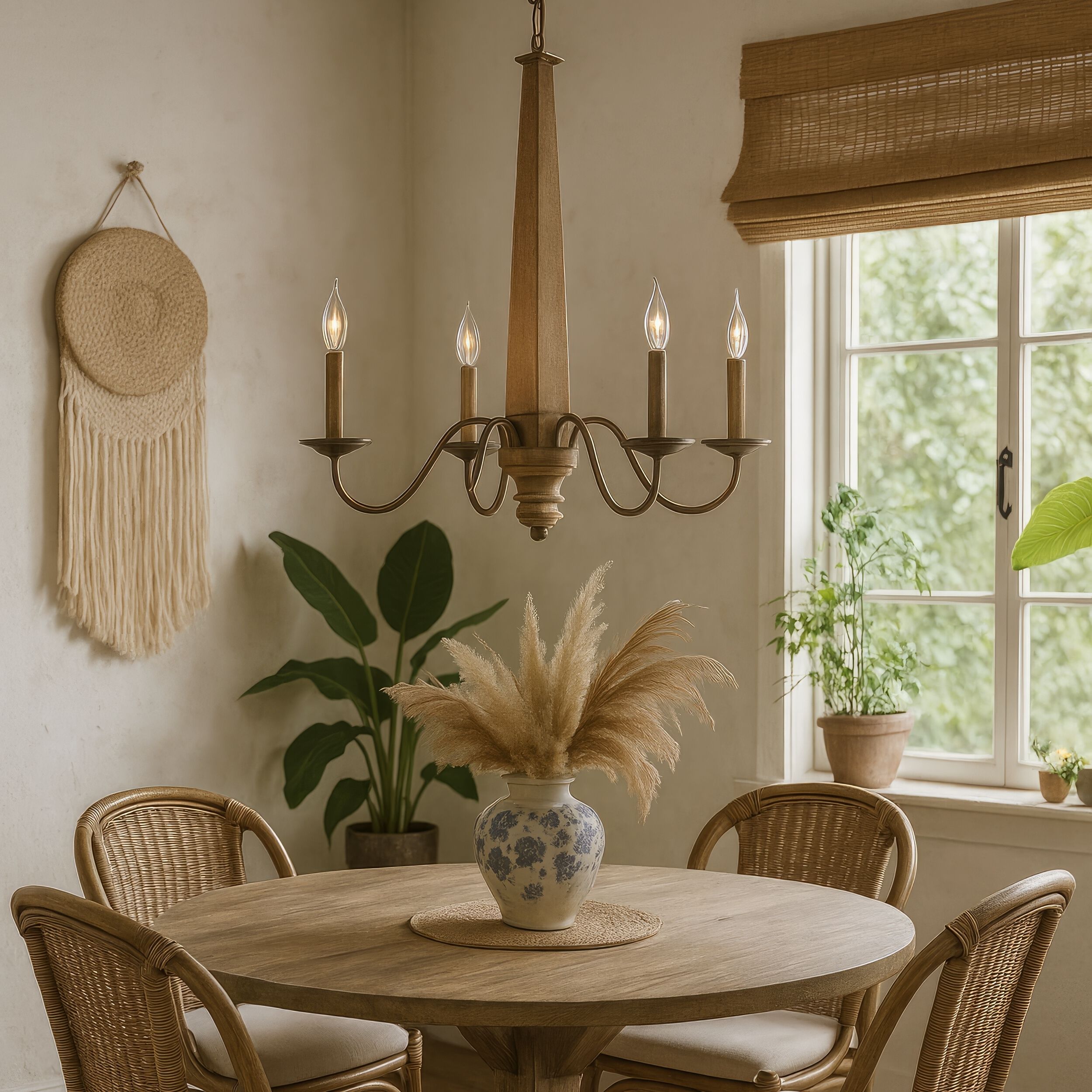 Dinner at 5 Light 28 inch Heritage Bronze and White Oak Chandelier Ceiling Light