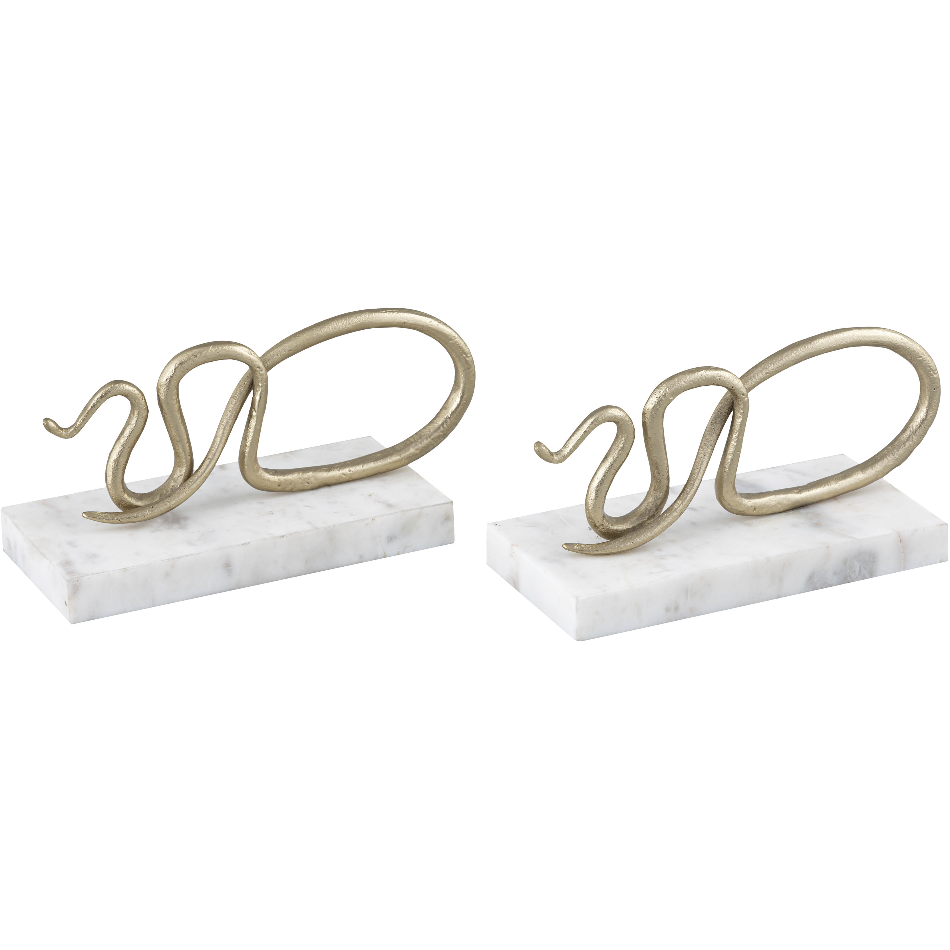 Snake 8.25 X 4 inch Polished Brass with White Bookends, Set of 2