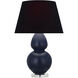 Double Gourd 30 inch 150 watt Matte Midnight Blue Glazed Ceramic with Lucite Base Table Lamp Portable Light in Ink Black with Rose Red