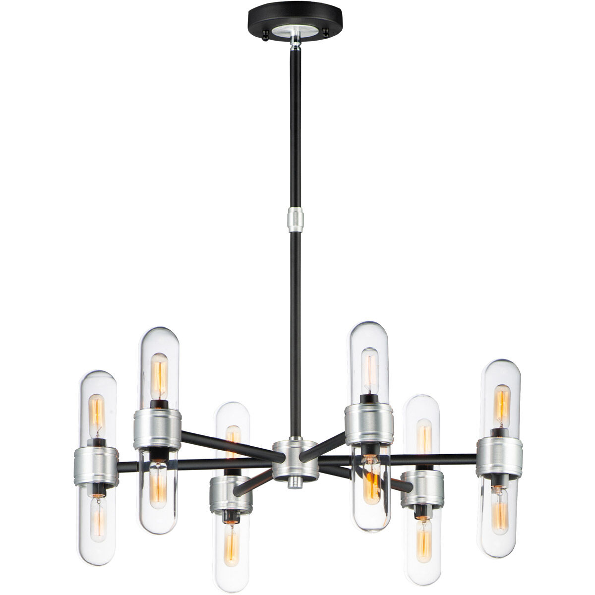 Dual 12 Light 26.25 inch Black/Brushed Aluminum Outdoor Chandelier