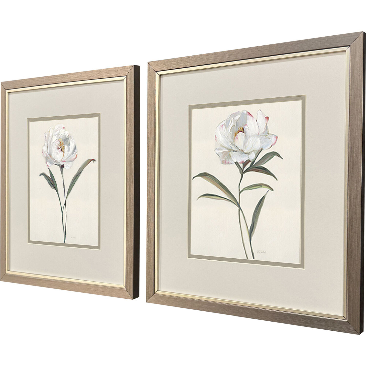 Peony Grand White and Gray and Green Framed Art, Propac