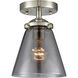 Nouveau Small Cone 1 Light 6 inch Brushed Satin Nickel Semi-Flush Mount Ceiling Light in Plated Smoke Glass, Nouveau
