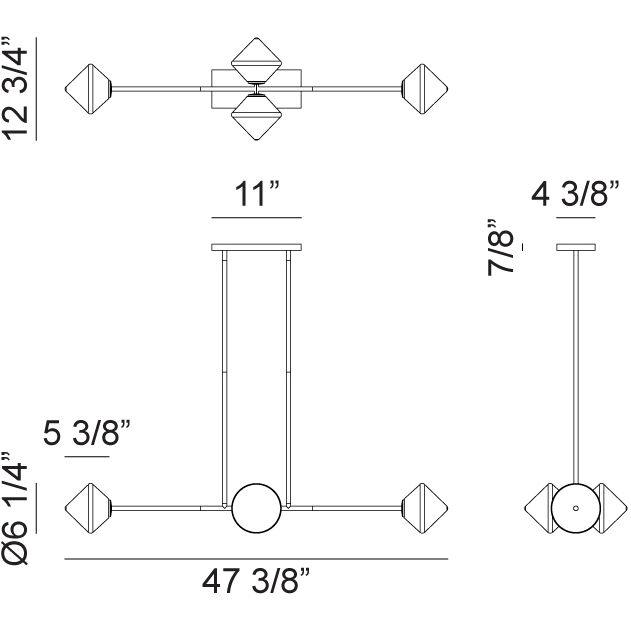 Novo 4 Light 47.38 inch Black Pendant Ceiling Light in Black and Opal Glass
