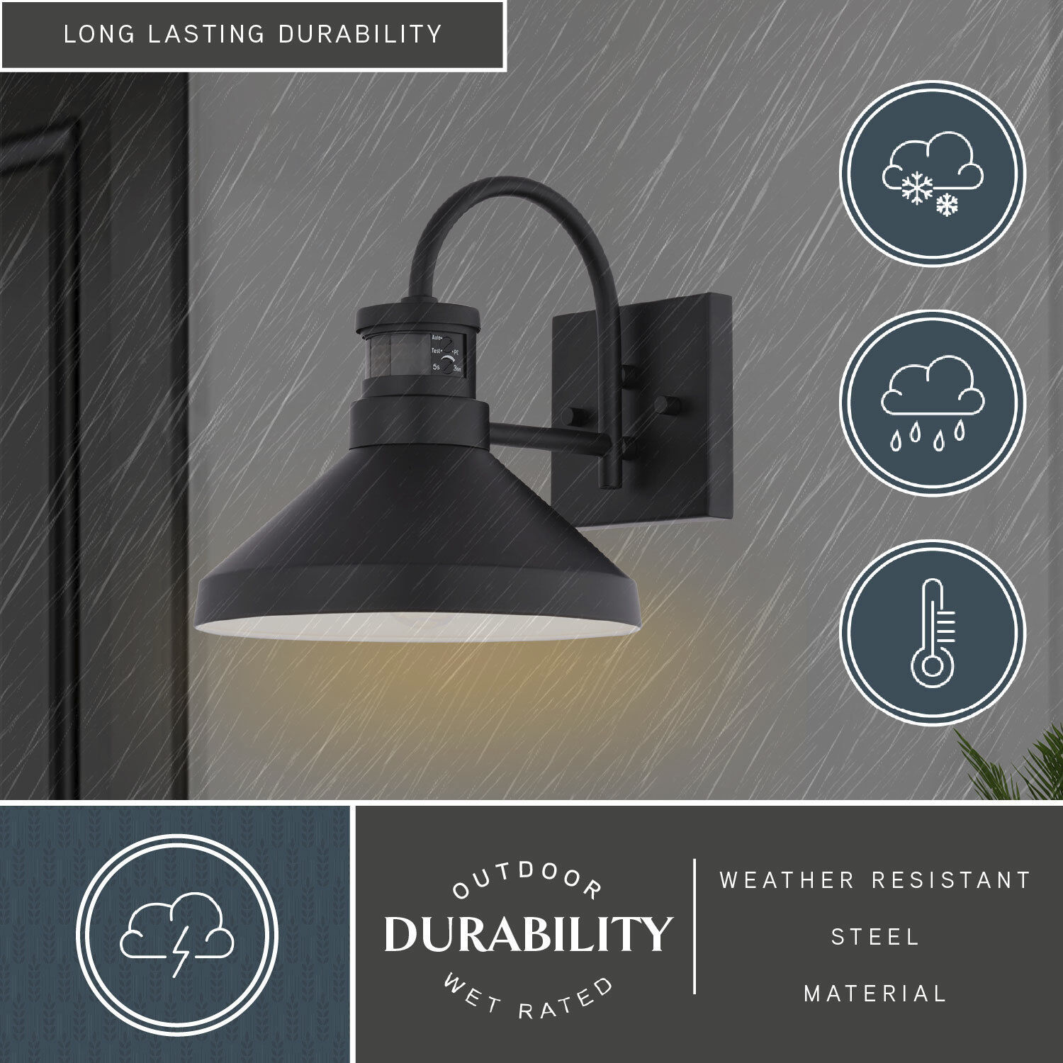 Highland Park 1 Light 9.5 inch Matte Black and White Outdoor Motion Sensor Wall Light