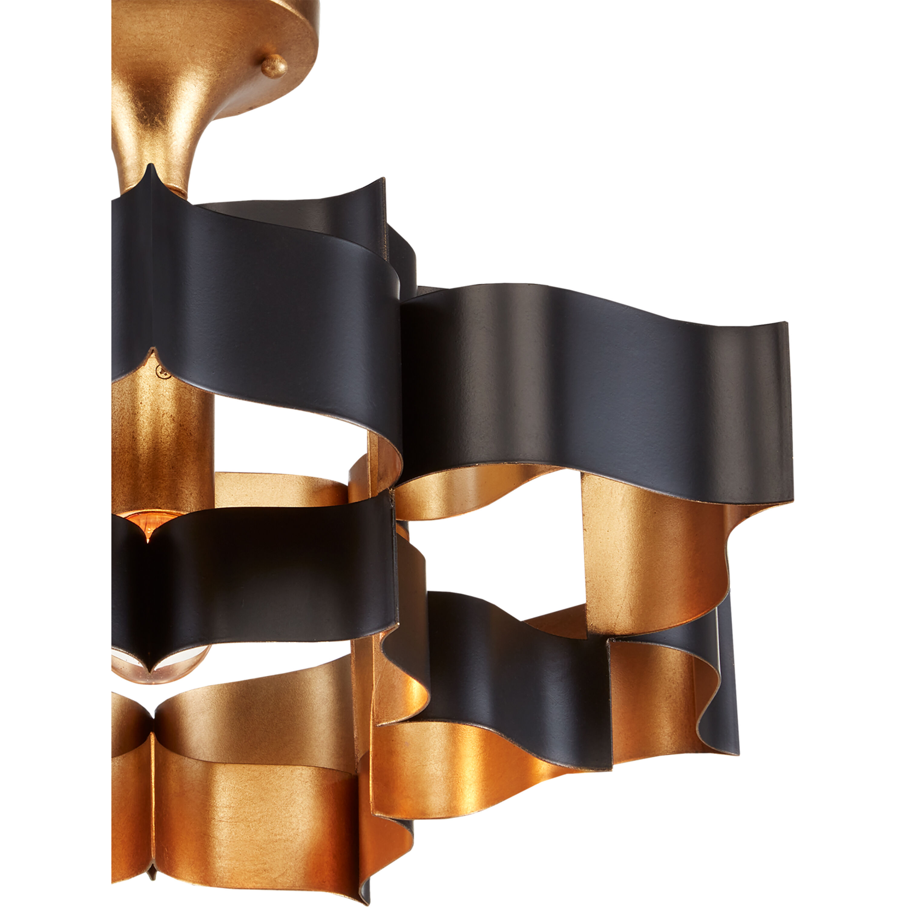 Grand Lotus 1 Light 20.25 inch Satin Black/Contemporary Gold Leaf Chandelier Ceiling Light, Small, Convertible to Semi-Flush