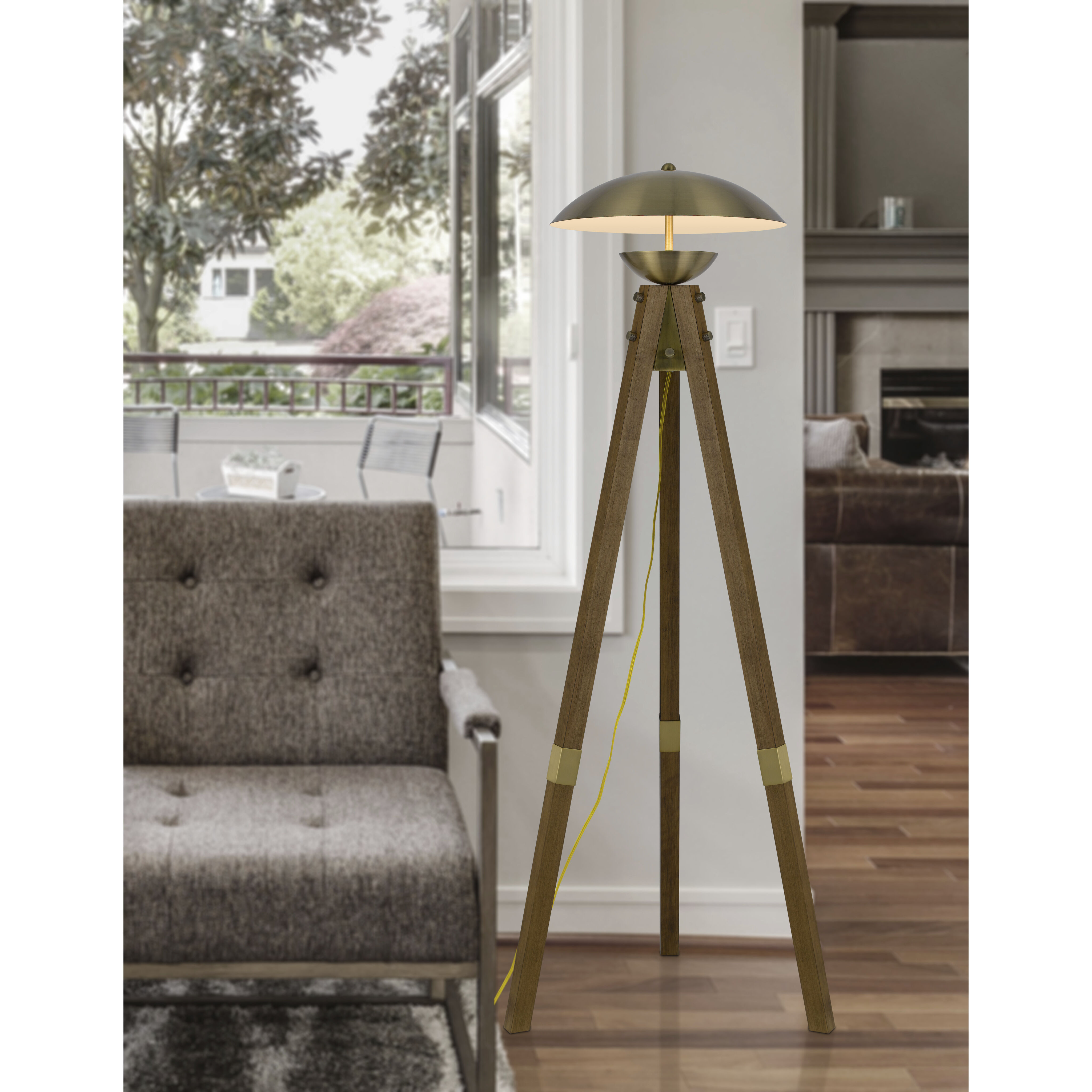 Lakeland 55 inch 18.00 watt Antique Brass and Wood Floor Lamp Portable Light