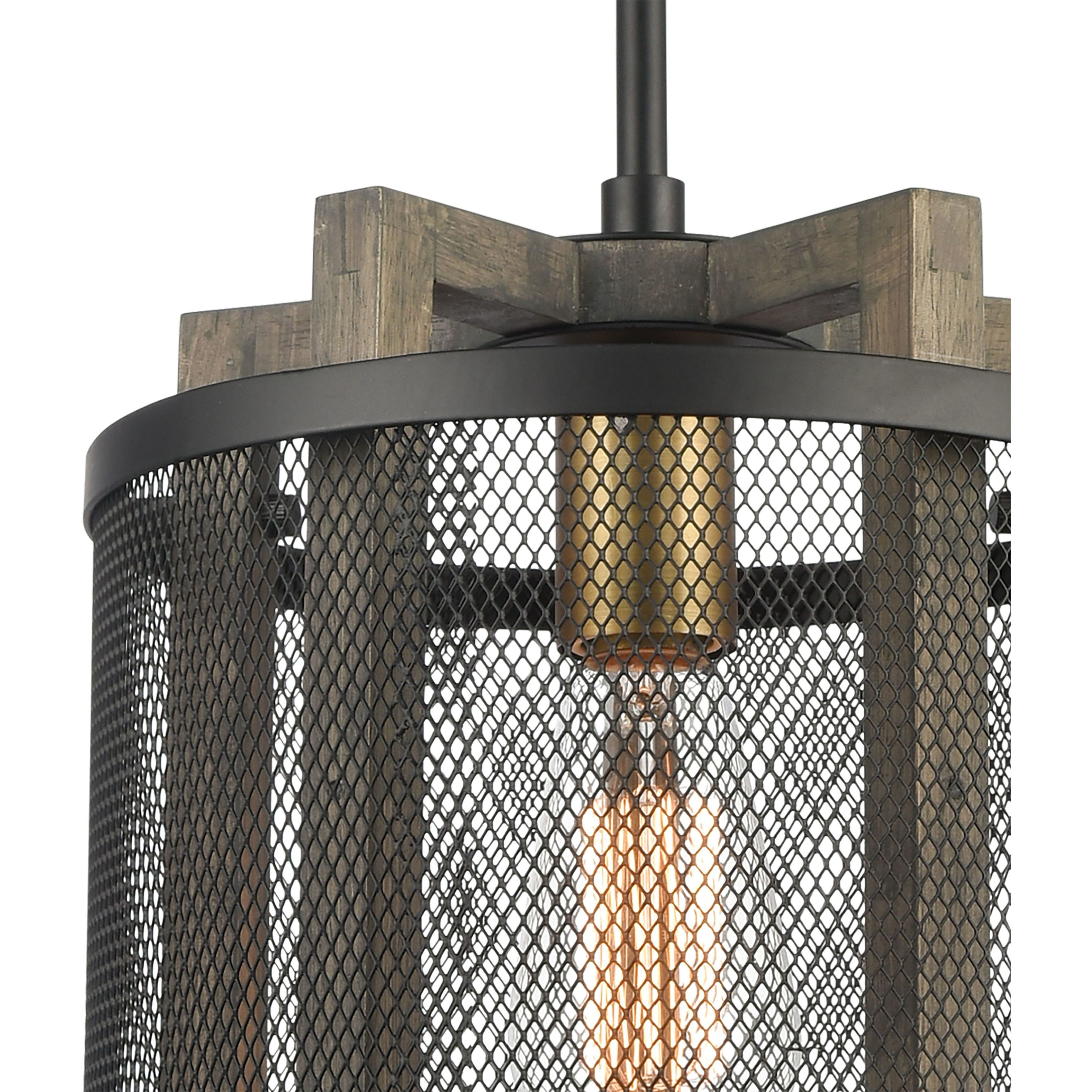 Woodbridge 1 Light 10 inch Matte Black with Weathered Oak and Brass Mini Pendant Ceiling Light