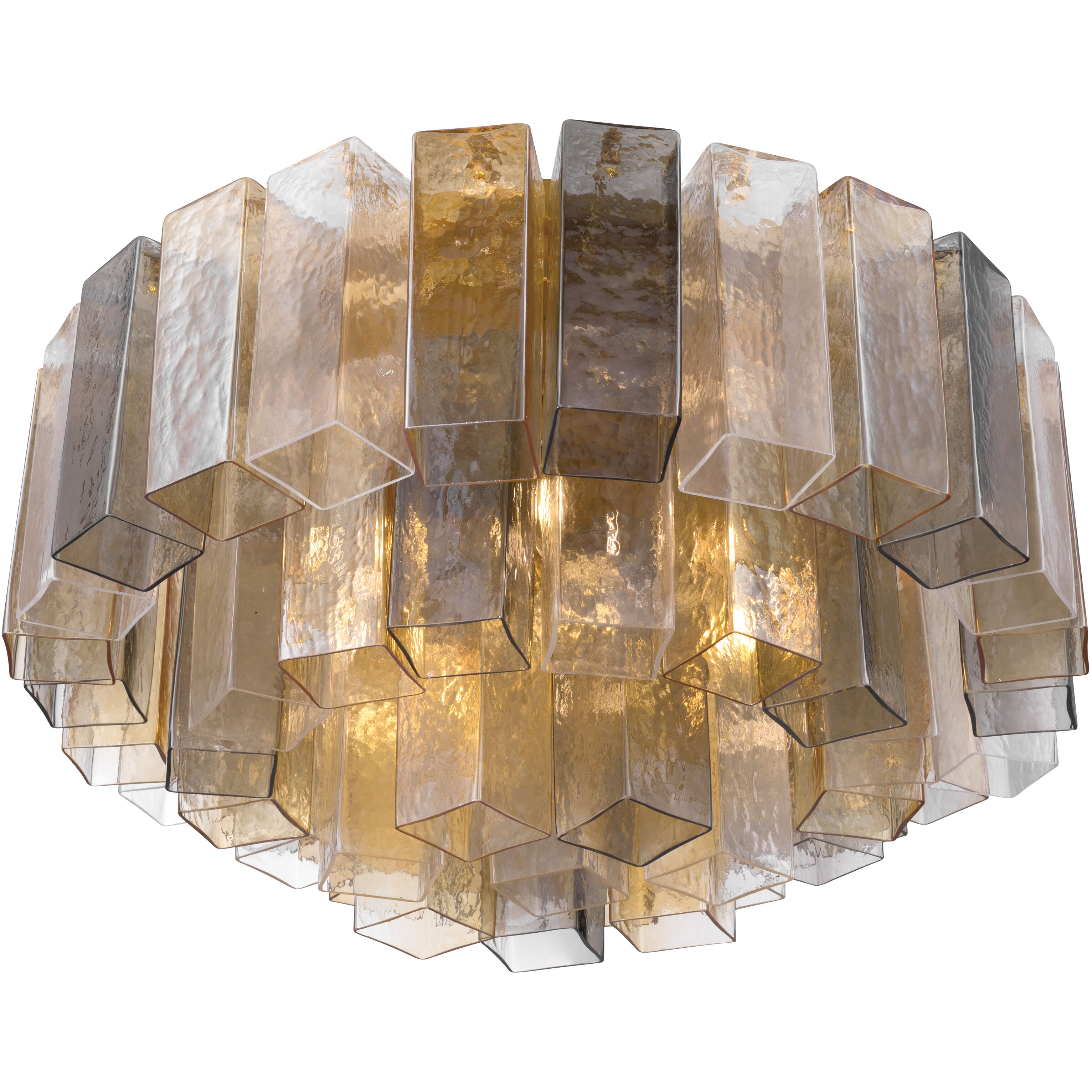 Torvento 7 Light 28 inch Legacy Brass Flush Mount Ceiling Light in Clear,  Grey Smoke and Amber Handmade Glass