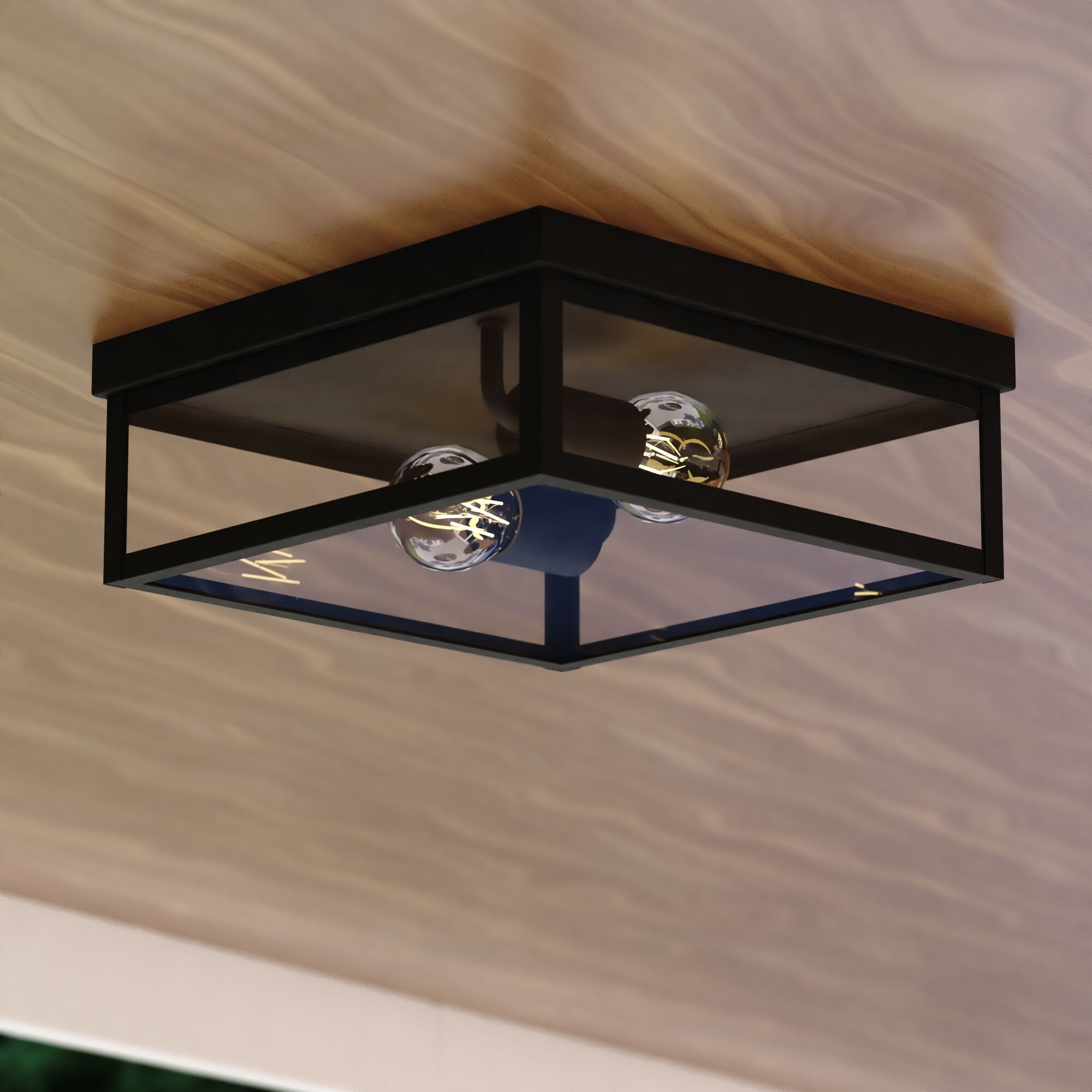 Clinton 2 Light 12 inch Matte Black Outdoor Ceiling