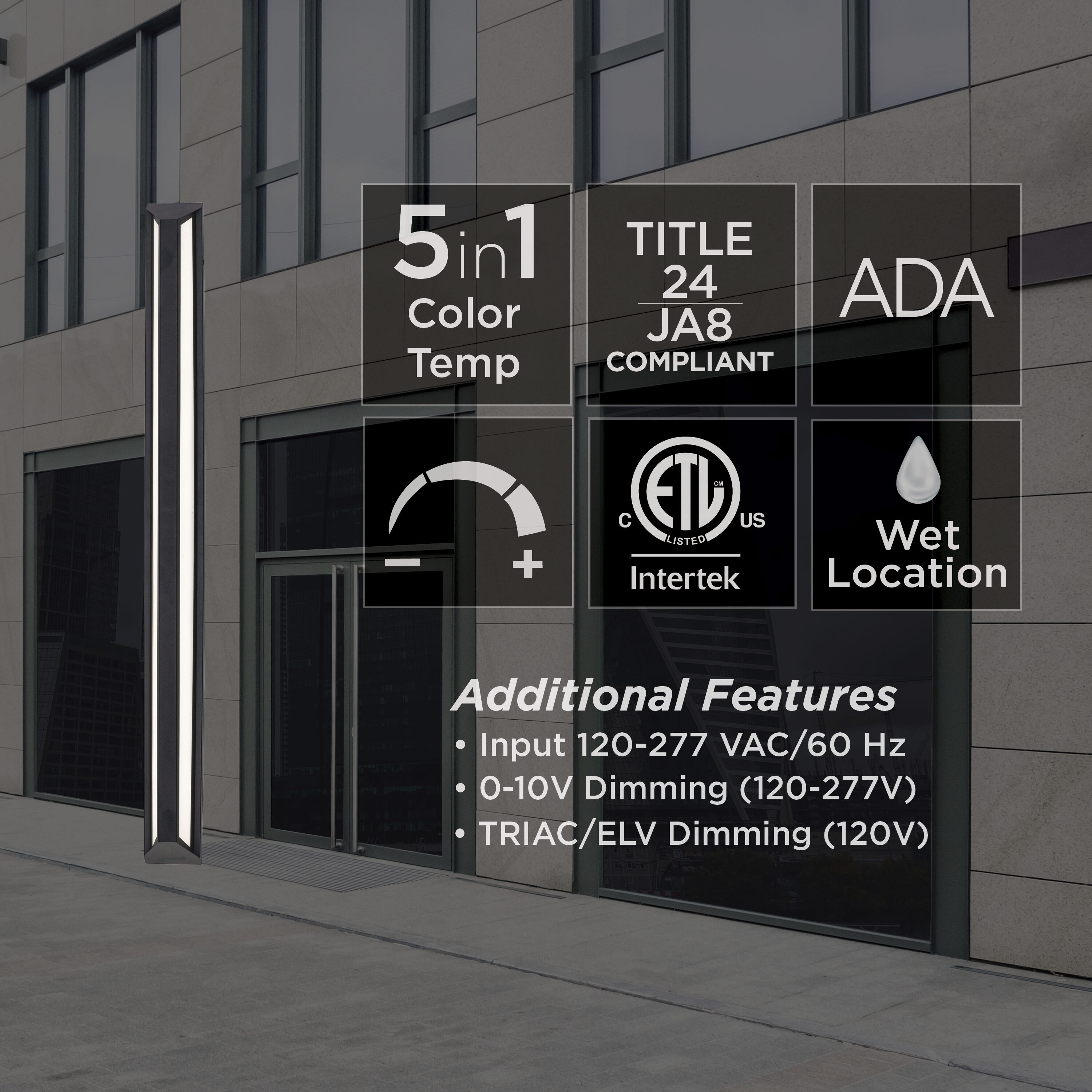 Fulton LED 48 inch Black Outdoor Sconce